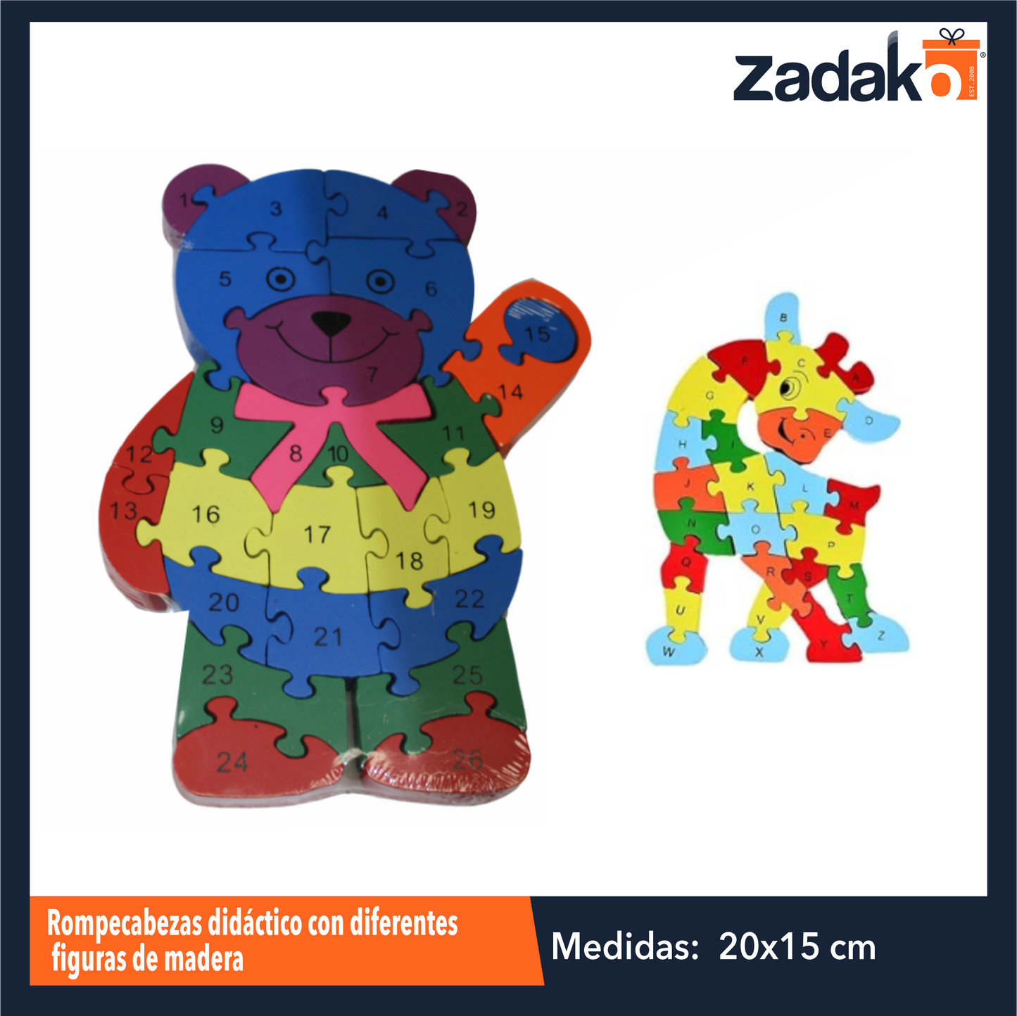 GPM-0358 ZJ-1401 ROMPECABEZAS DIDÁCTICO CON DIFERENTES FIGURAS MARCADAS CON LETRAS O NUMEROS DE MADERA CON 1 PZ O CAJA CON 72 PZS