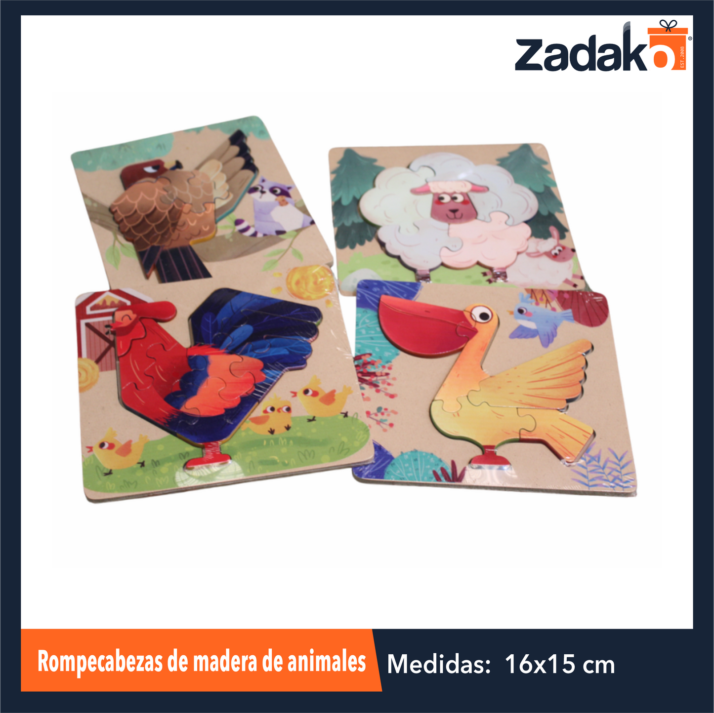GPM-3165 ZJ-1408 ROMPECABEZAS DE MADERA DE ANIMALES TRIDIMENSIONAL DE 16.8 X 15 X 0.5 CM CON 1 PZ O CAJA CON 180 PZS