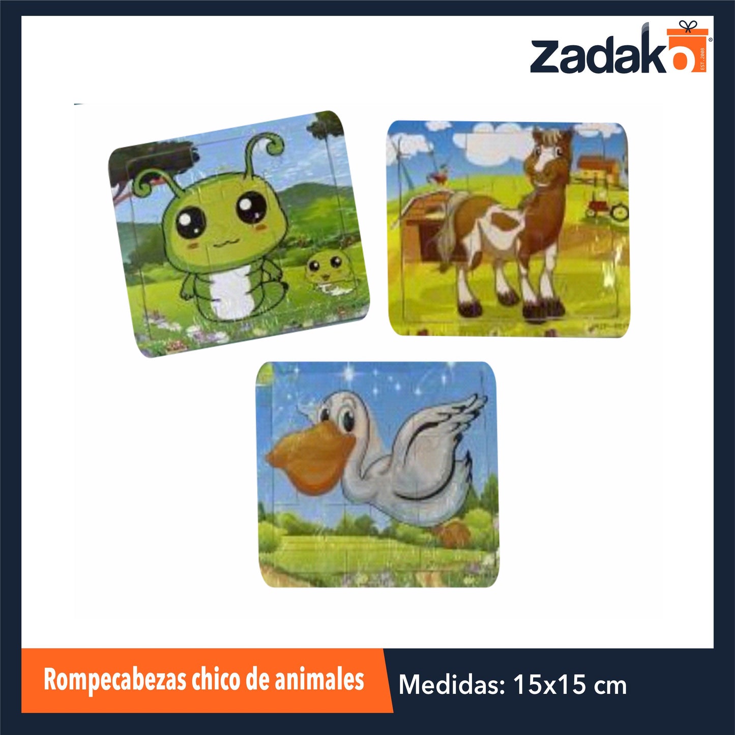 ZJ-1419 ROMPECABEZAS INFANTIL DE ANIMALES DE 15 X 15 X 0.5 CM CON 1 PZ O CAJA CON 500 PZS