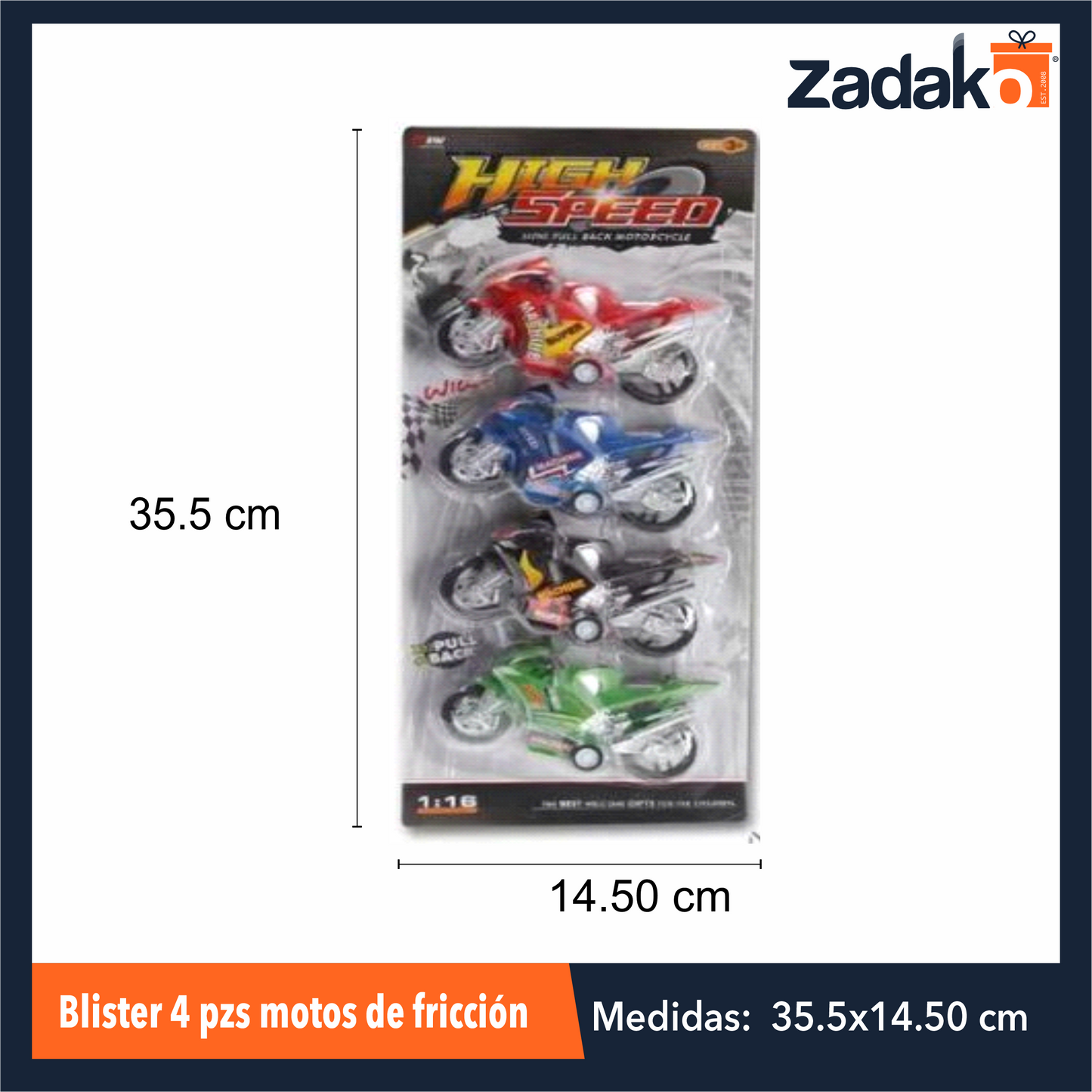 ZJ-1792 BLISTER DE 4 MOTOS DE FRICCION CON 1 PZ O CAJA CON 144 PZS
