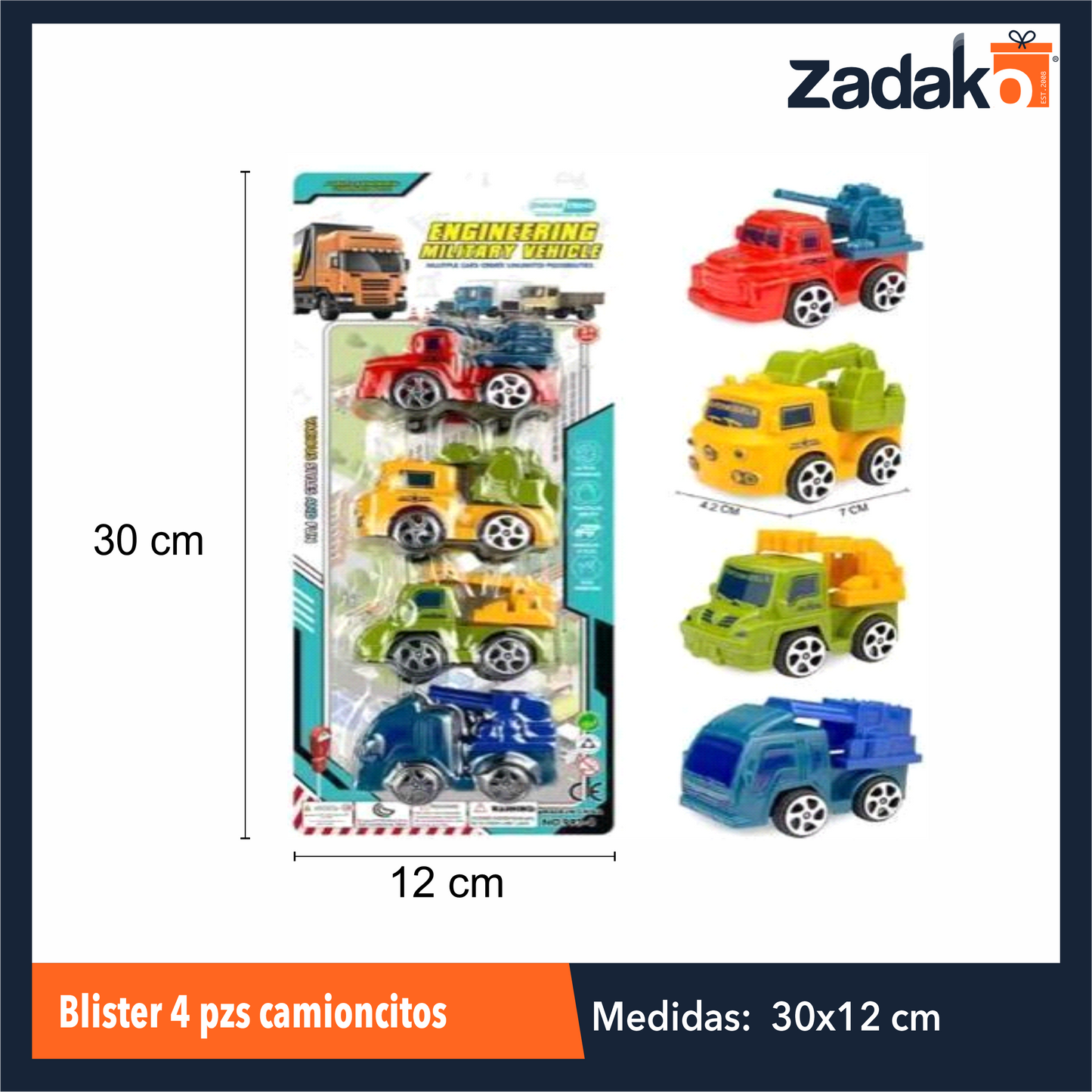 ZJ-1796 BLISTER DE 4 CAMIONCITOS CON 1 PZ O CAJA CON 240 PZS