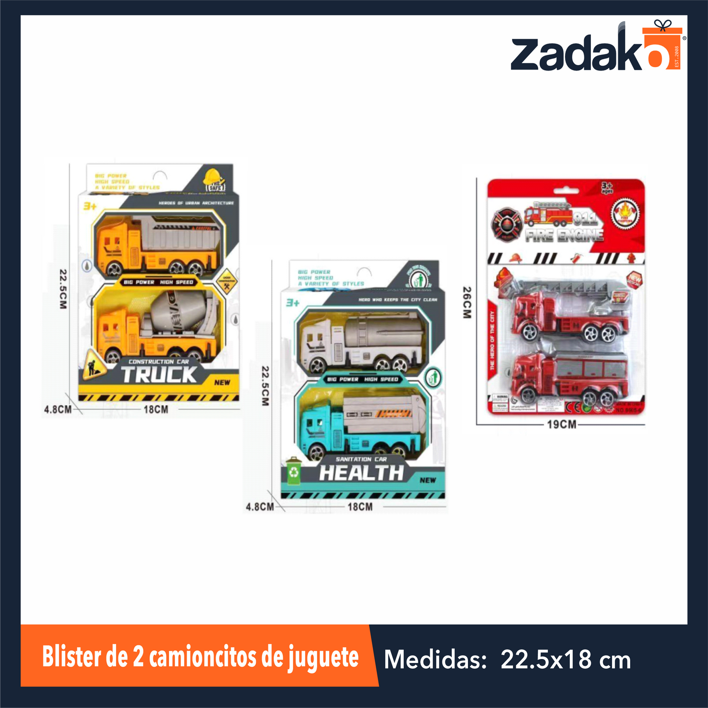 ZJ-1966 BLISTER DE 2 CAMIONCITOS DE JUGUETE CON 1 PZ O CAJA CON 144 PZS