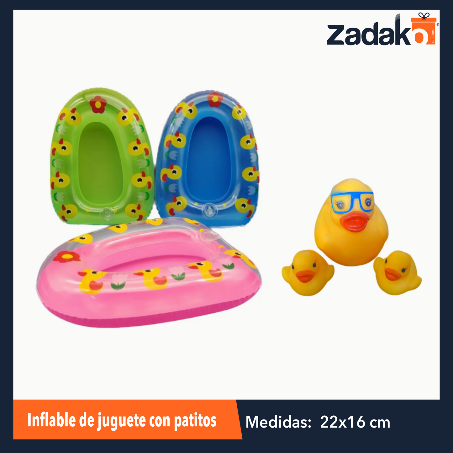 N-GPM-4340 HFY-10452 JUGUETE INFLABLE CON PATITOS CHILLONES 20 X 16 CM CON 1 PZ O CAJA CON 150 PZS