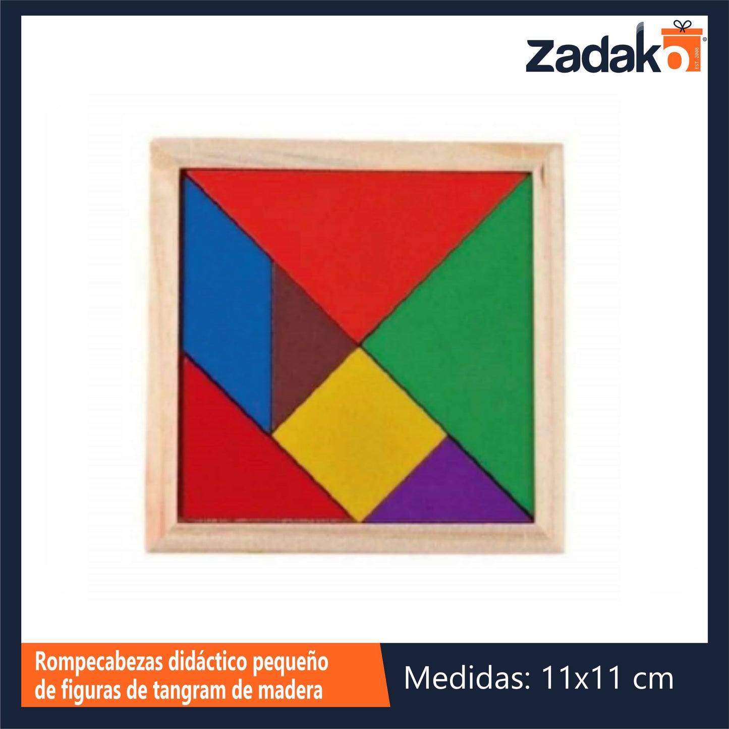 ZJ-1386 ROMPECABEZAS DIDACTICO PEQUEÑO DE FIGURAS DE TANGRAM DE MADERA DE 11 X 11 CM CON 1 PZ O CAJA CON 700 PZS