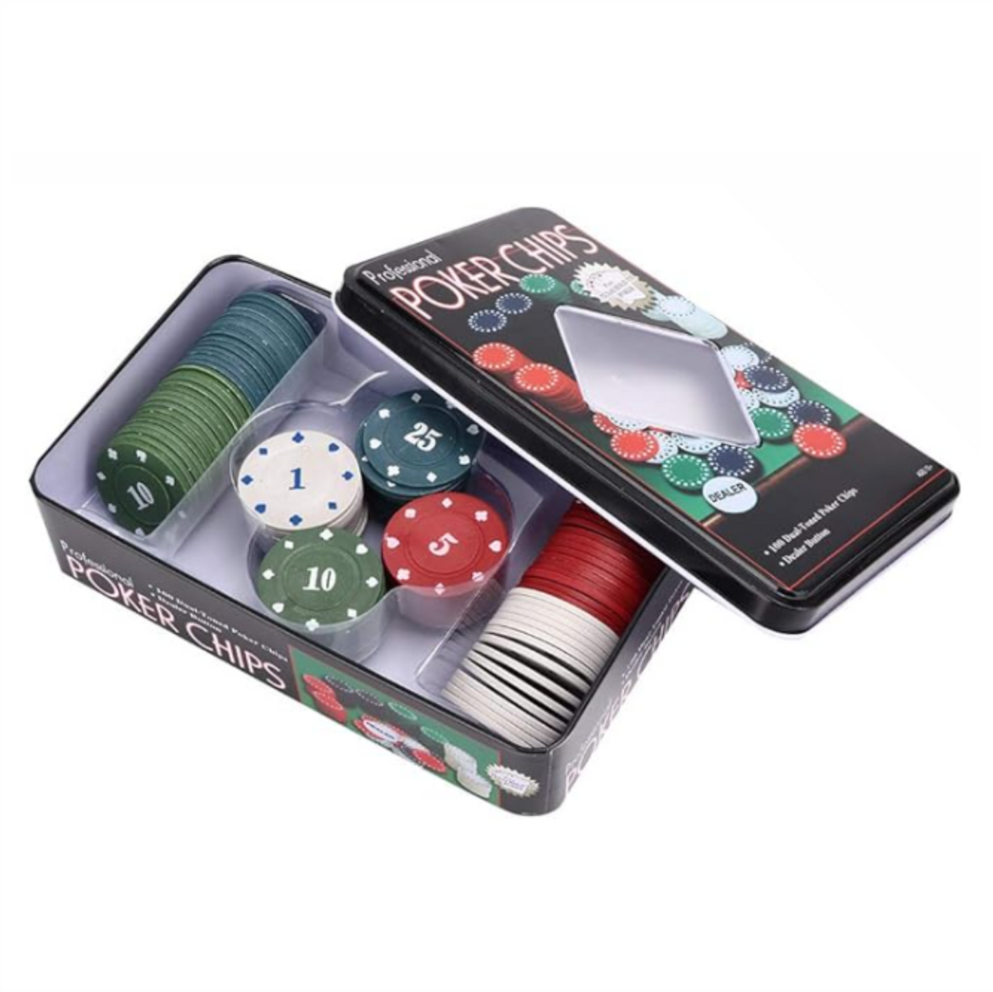 GPM-0328 FICHAS DE POCKER EN CAJITA METALICA 19 X 12 X 5 CM CON 1 PZ O CAJA CON 24 PZS