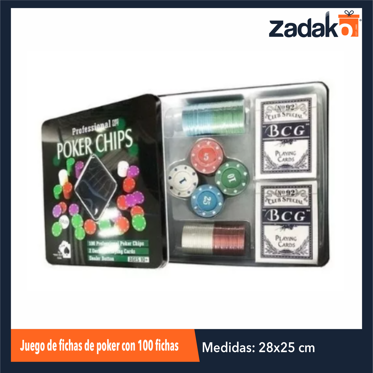 GPM-0329 ZJ-2157 HFY-9566 JUEGO DE FICHAS DE POKER CON 100 FICHAS CON 1 PZ O CAJA CON 18 PZS