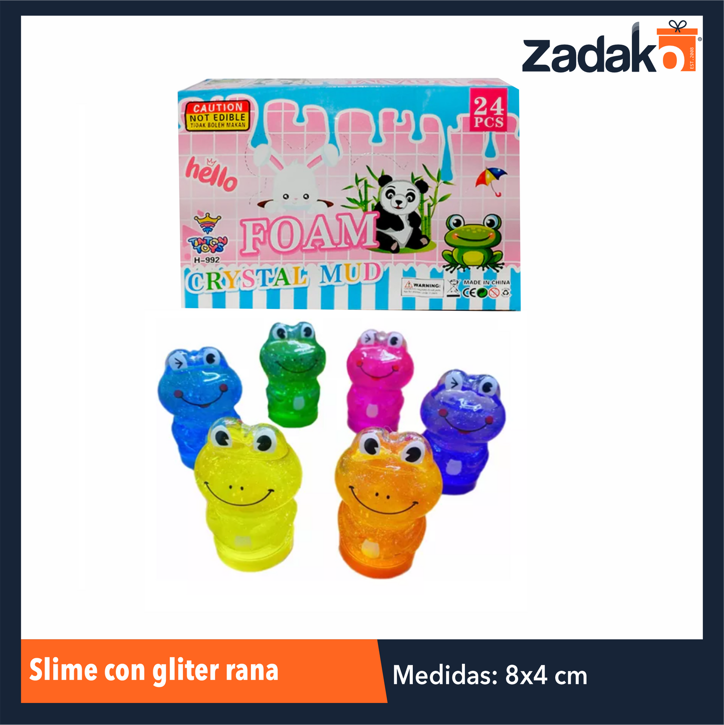 K-8005 SLIME CON GLITTER RANA CON 24 PZS O CAJA CON 20 PQTS