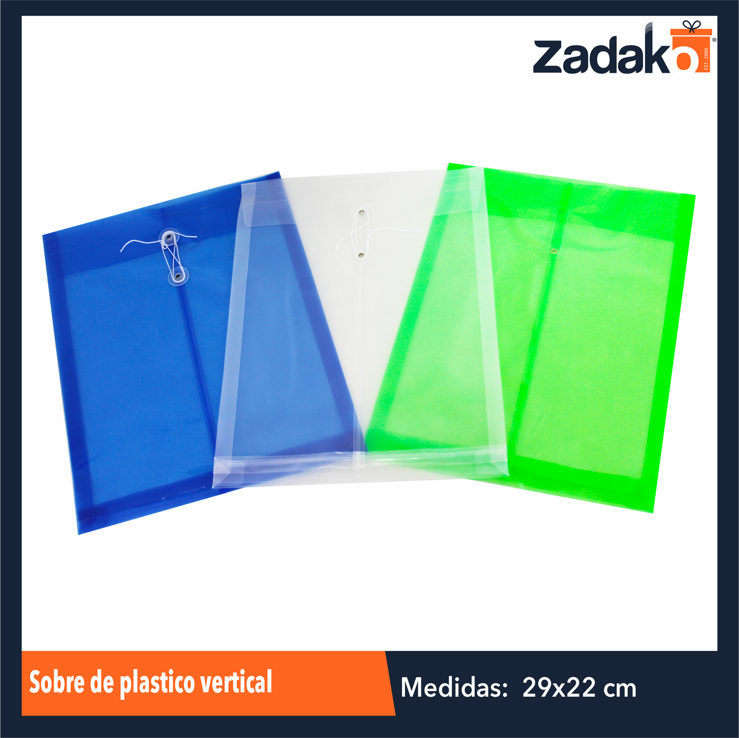 ZK-8036 SOBRE DE PLASTICO VERTICAL CON 12 PIEZAS, O CAJA CON 100 PQTS