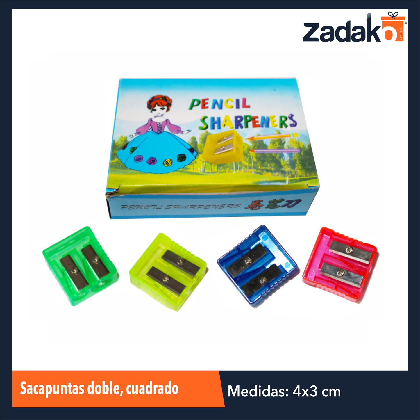 ZK-8047 ZP-1050 SACAPUNTAS DOBLE, CUADRADO CON 24 PZ CAJA CON 120 PQTS