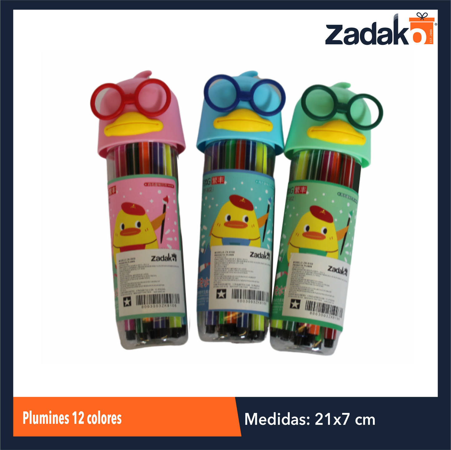 K-8106 PLUMINES 12 COLORES, CON 1 PZ O CAJA CON 144 PZS