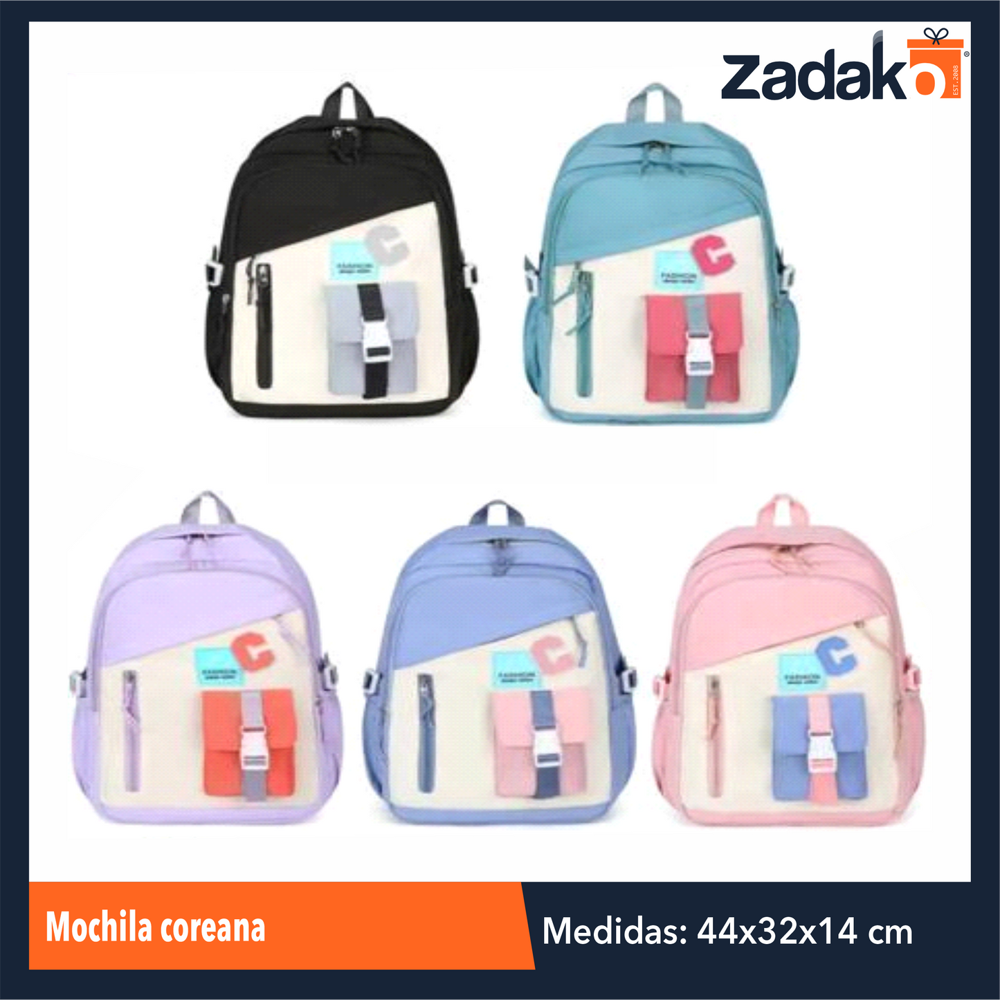 ZM-0049 No. 676 MOCHILA COREANA, CON 1 PZ O CAJA CON 100 PZS