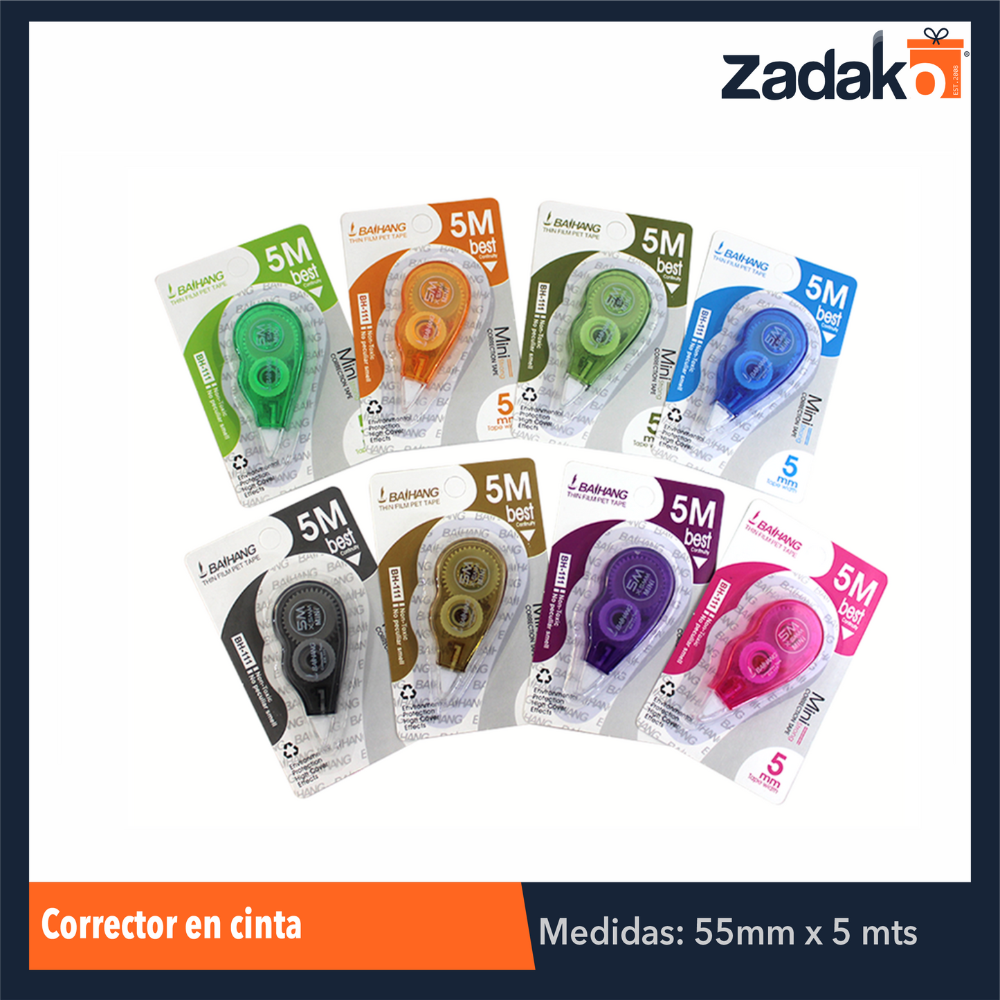ZP-0646 CORRECTOR EN CINTA 5 MTS X 5 MM, CON 1 PZ O CAJA CON 1152 PZS
