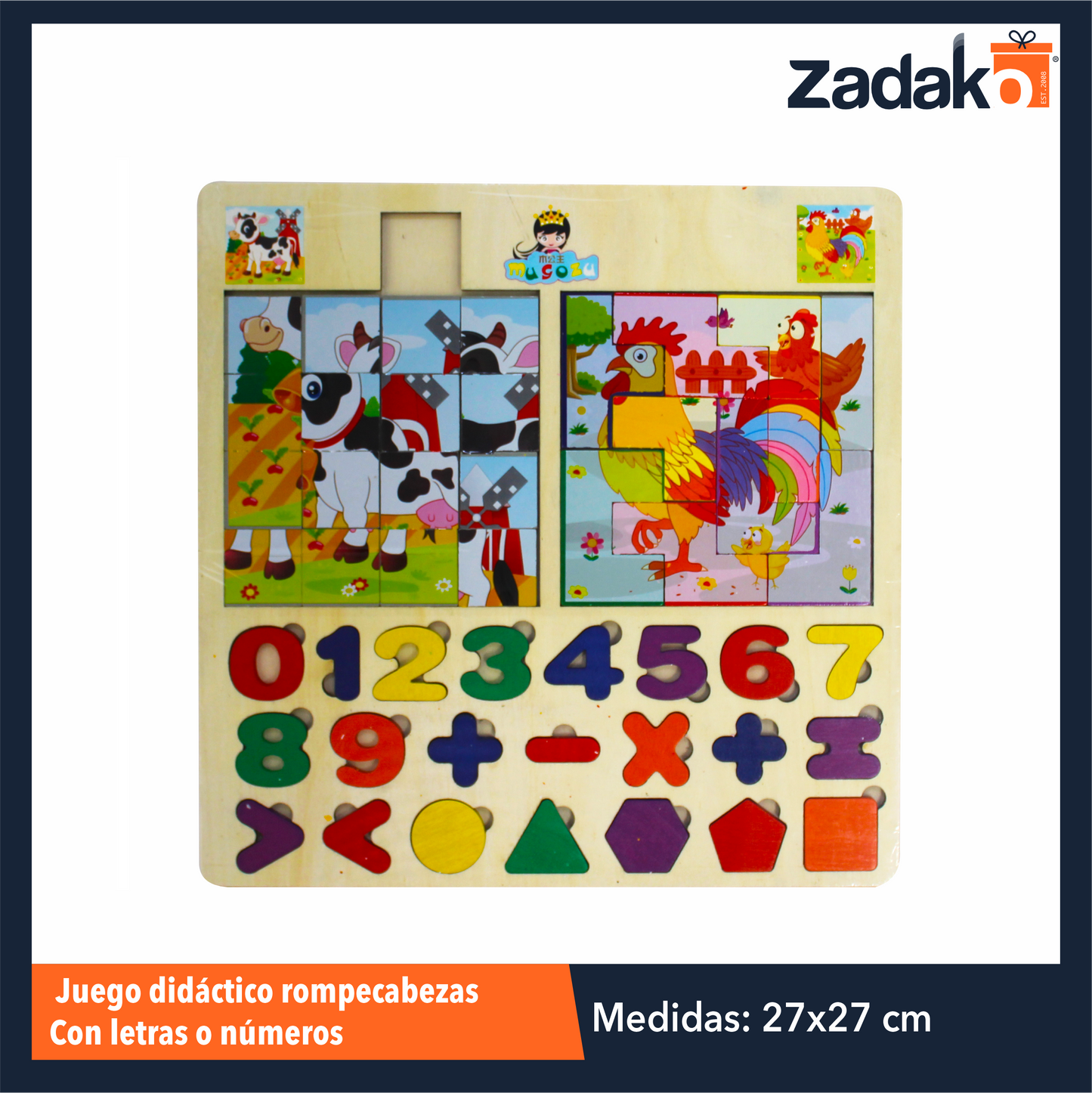 ZP-0966 JUEGO DIDACTICO ROMPECABEZAS CON LETRAS O NUMEROS TRIDIMENSIONAL DE 1X27X27 CM CON 1 PZA O CAJA CON 100 PZS