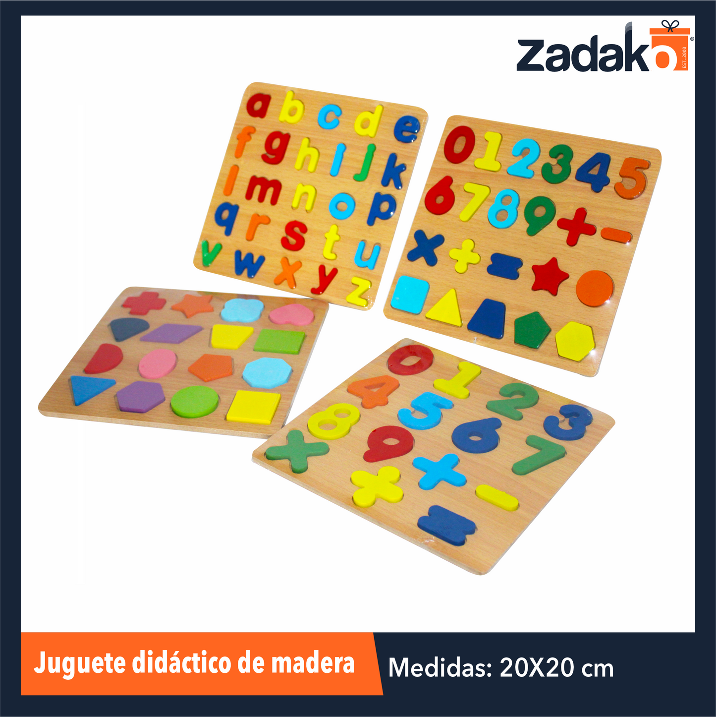 ZP-0970 TABLA DE APRENDIZAJE DIDACTICO DE MADERA DE 0.5x20x20 CM CON 1 PZ O CAJA CON 180 PZS