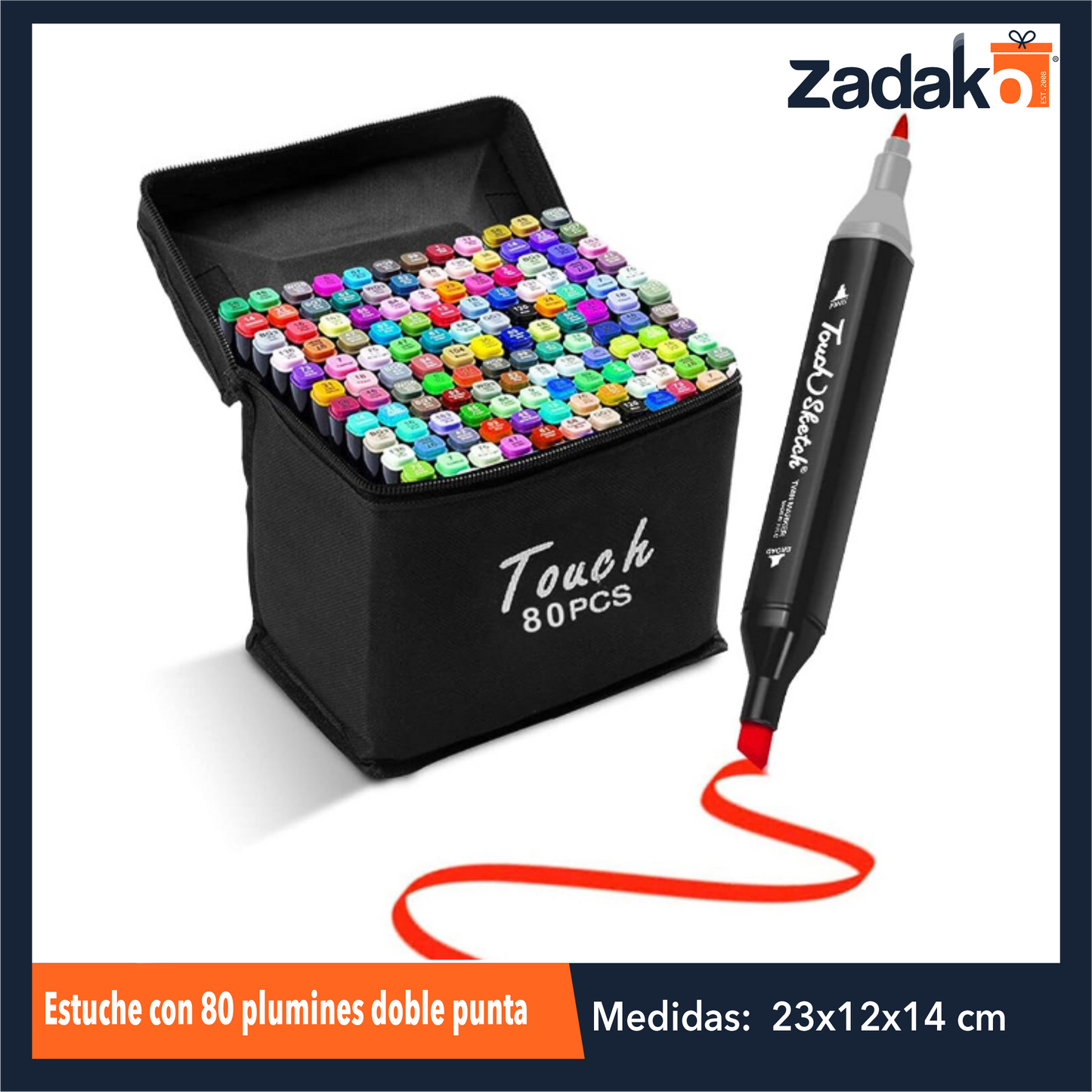 ZP-1001 ESTUCHE CON 80 PLUMINES DOBLE PUNTA, CON 1 PZ O CAJA CON 18 PZS