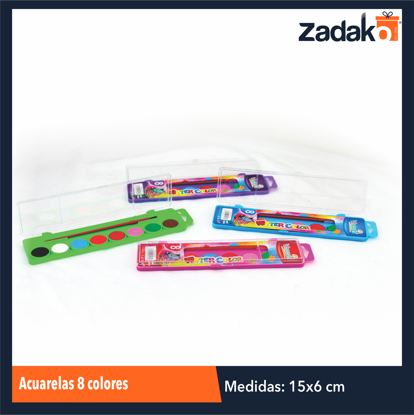 ZP-1012 ACUARELAS 8 COLORES CON 1 PZ O CAJA CON 288 PZS