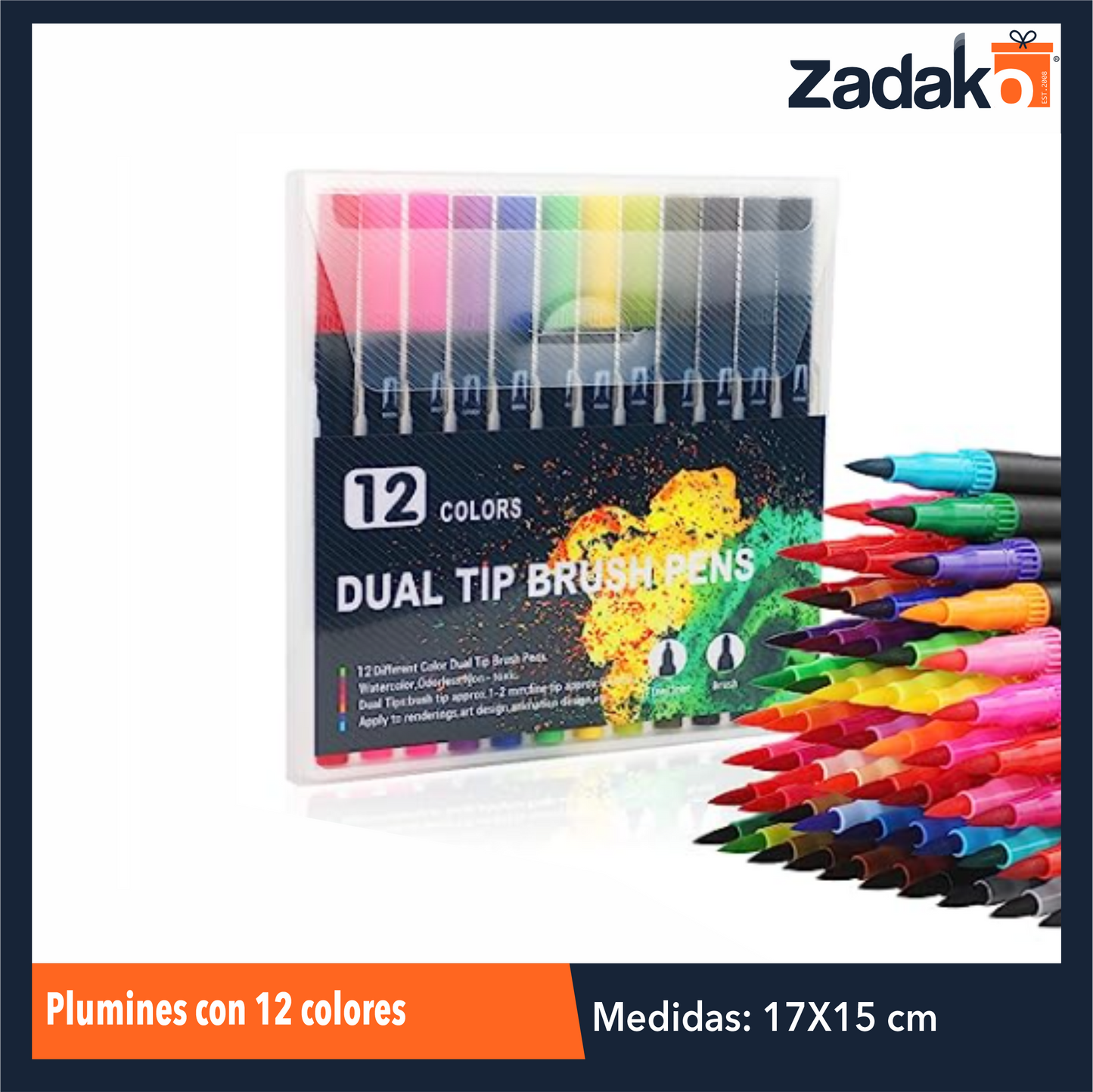 ZP-1025 PLUMINES CON 12 COLORES UN PQT O CAJA CON 120 PQTS