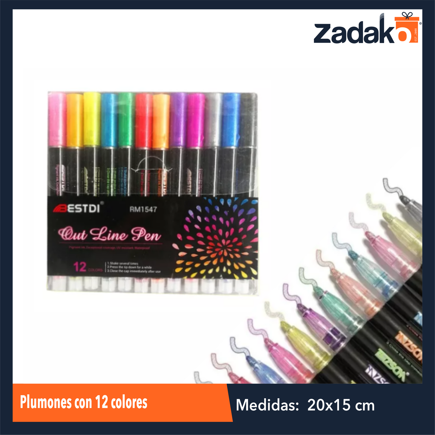 ZP-1043 PLUMONES CON 12 COLORES CON 1 PQT O CAJA CON 120 PQTS