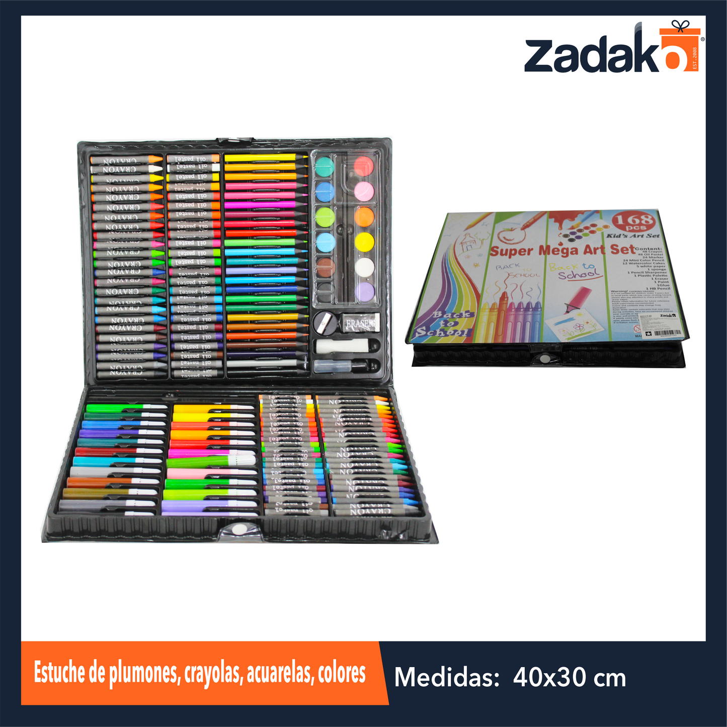 ZP-1065 ESTUCHE DE PLUMONES, CRAYOLAS, ACUARELAS, COLORES CON 1 PZ P CAJA CON 20 PZS