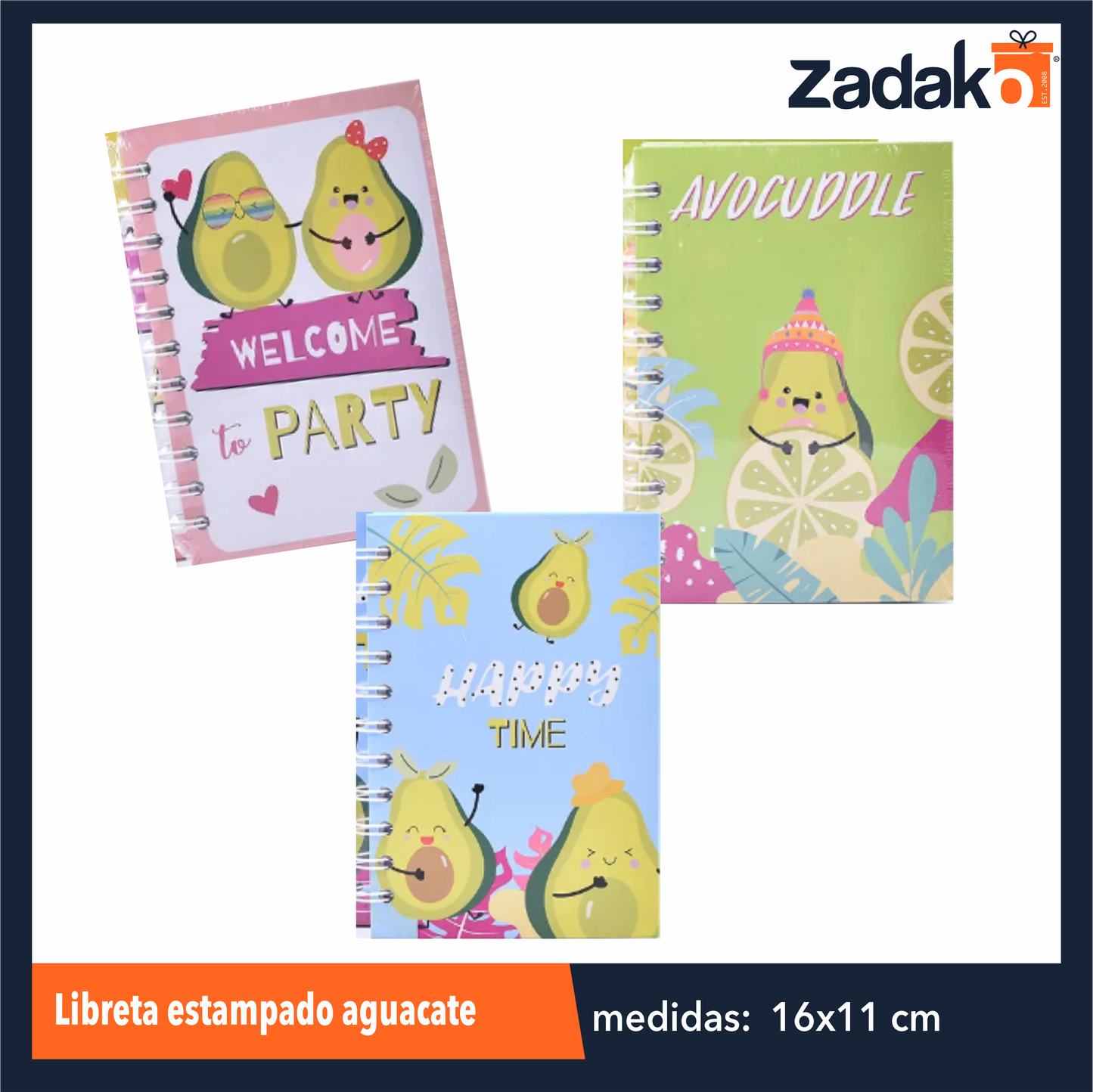 ZP-1101 LIBRETA ESTAMPADO AGUACATE CON 1 PZ O CAJA CON 120 PZS