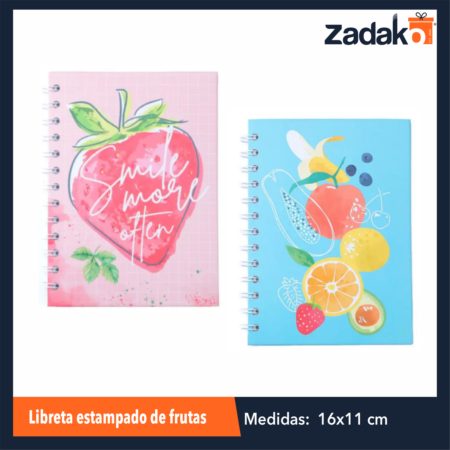 ZP-1105 LIBRETA ESTAMPADO DE FRUTAS CON 1 PZ O CAJA CON 120 PZS