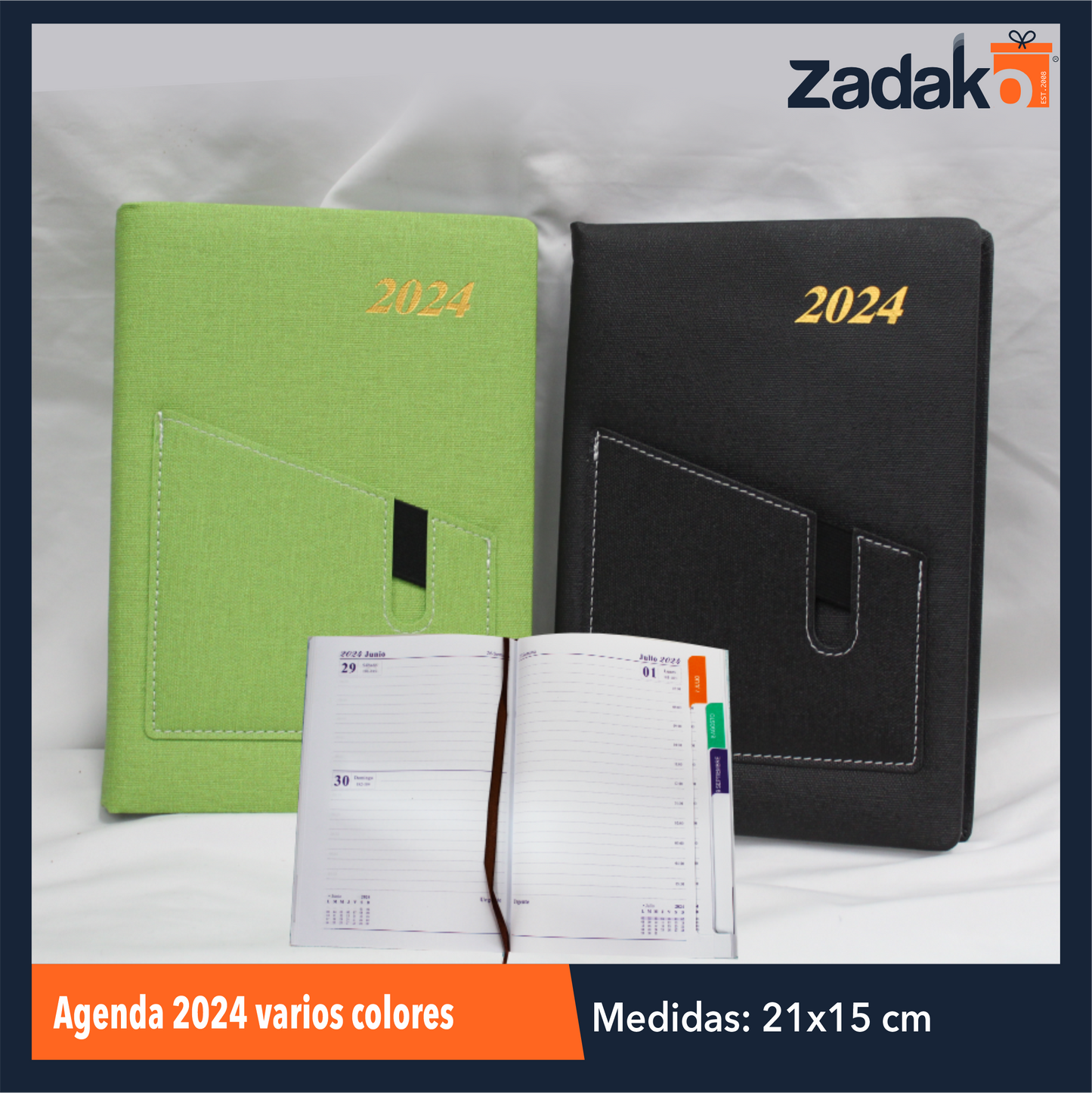 ZP-1116 AGENDA 2024 VARIOS COLORES CON 1 PZ O CAJA CON 80 PZS