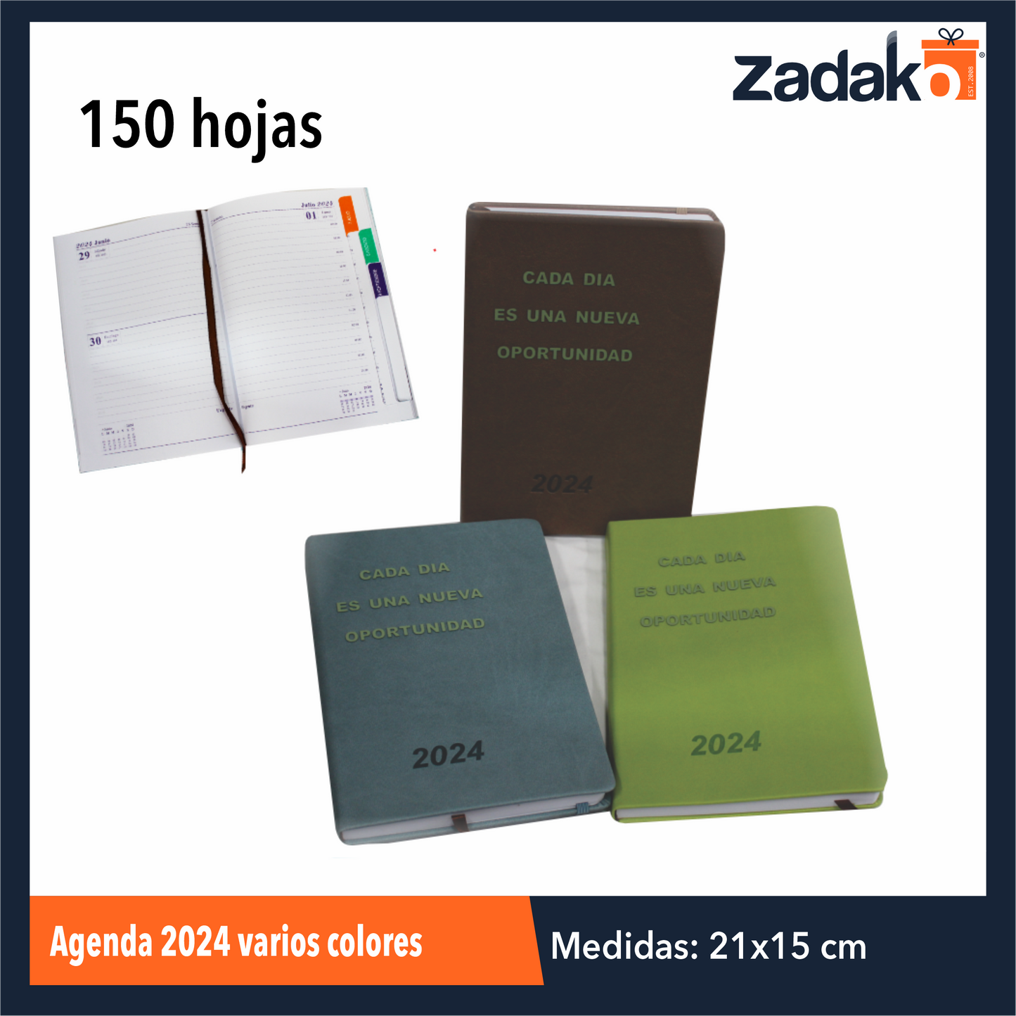 ZP-1119 AGENDA 2024 VARIOS COLORES CON 1 PZ O CAJA CON 80 PZS
