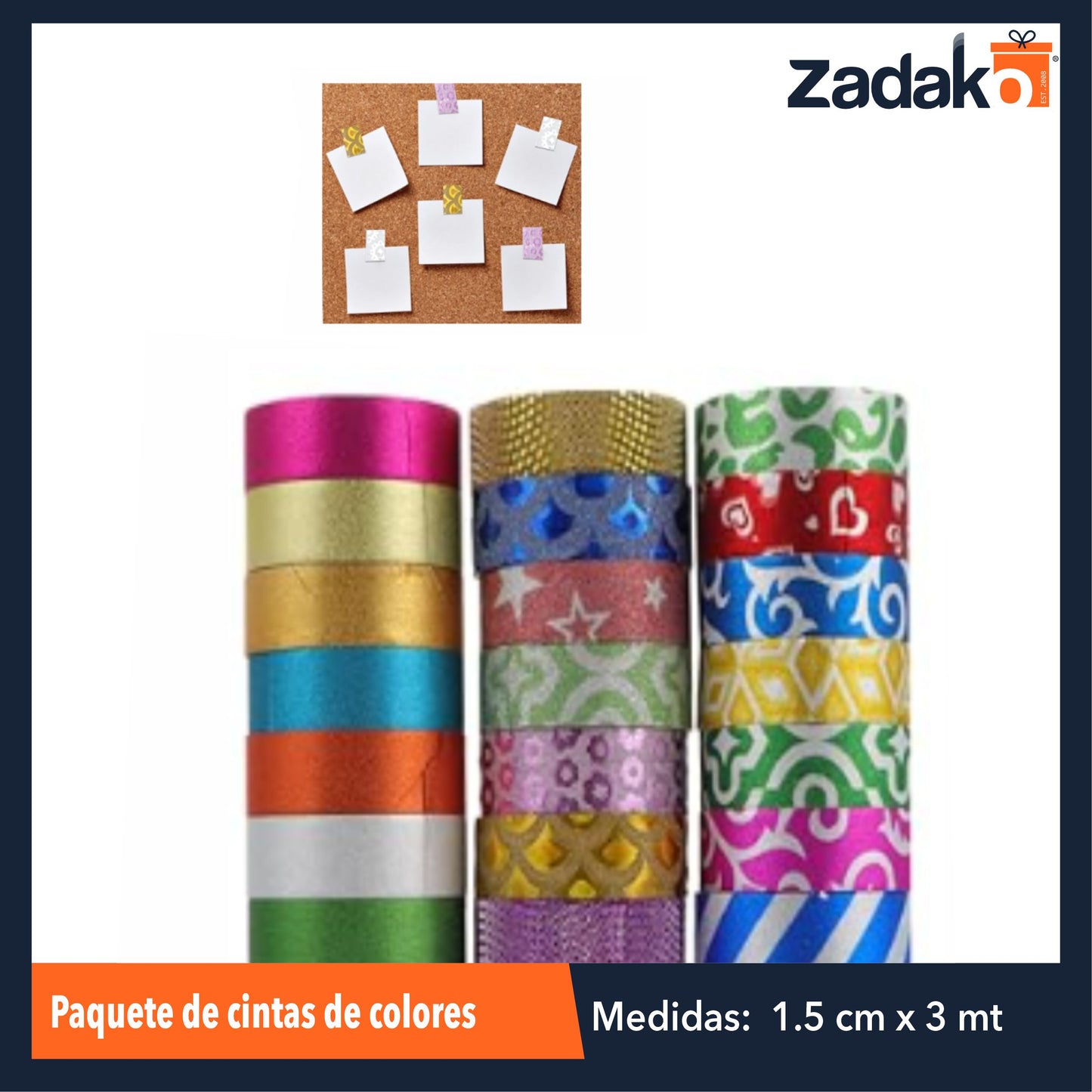ZP-1161 PAQUETE DE CINTAS DE COLORES CON 10 PZS O CAJA CON 200 PQTS