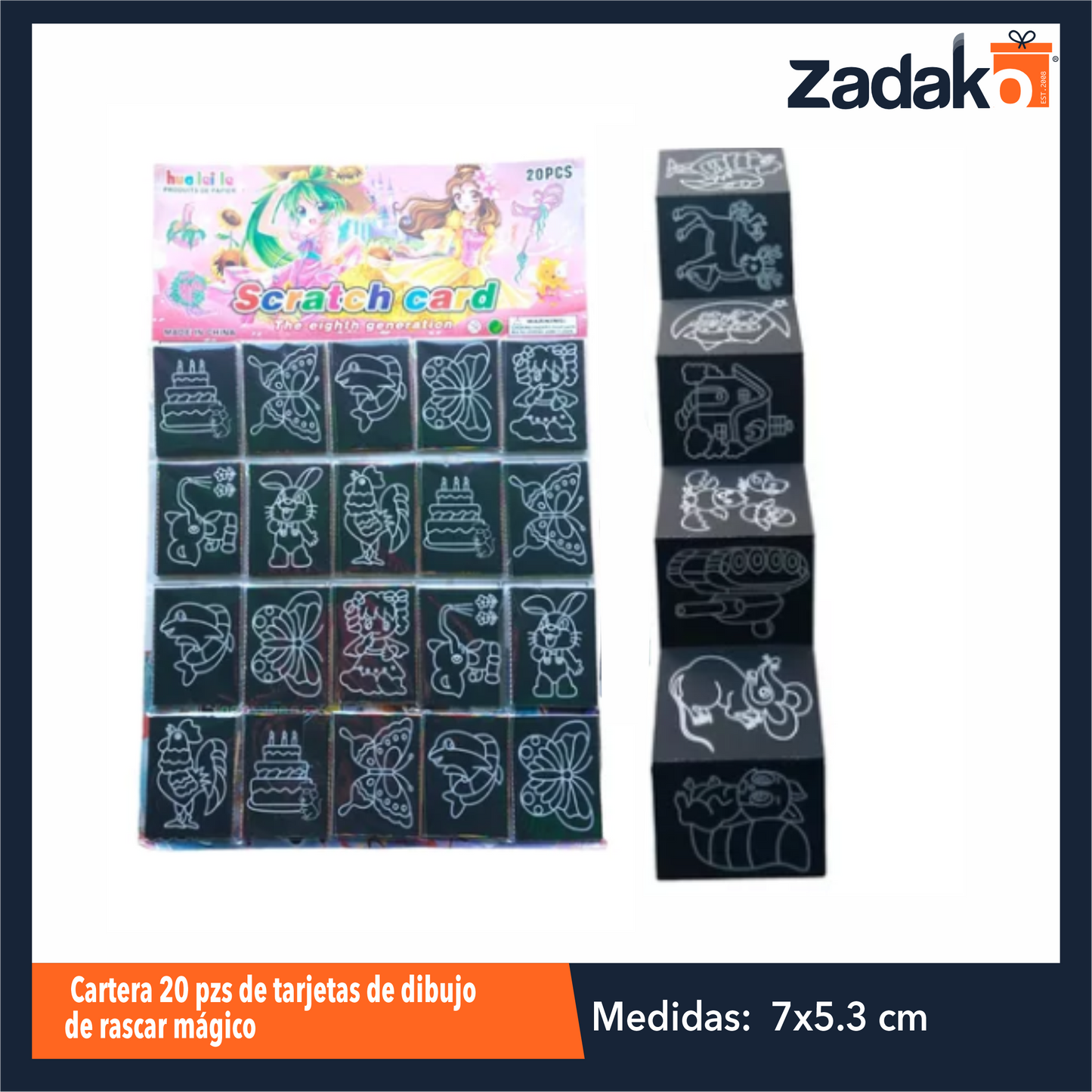 GPM-0489 ZP-1221 HFY-10185 CARTERA 20 PZS DE TARJETAS DE DIBUJO DE RASCAR MAGICO CON 1 PQT O CAJA CON 100 PQTS