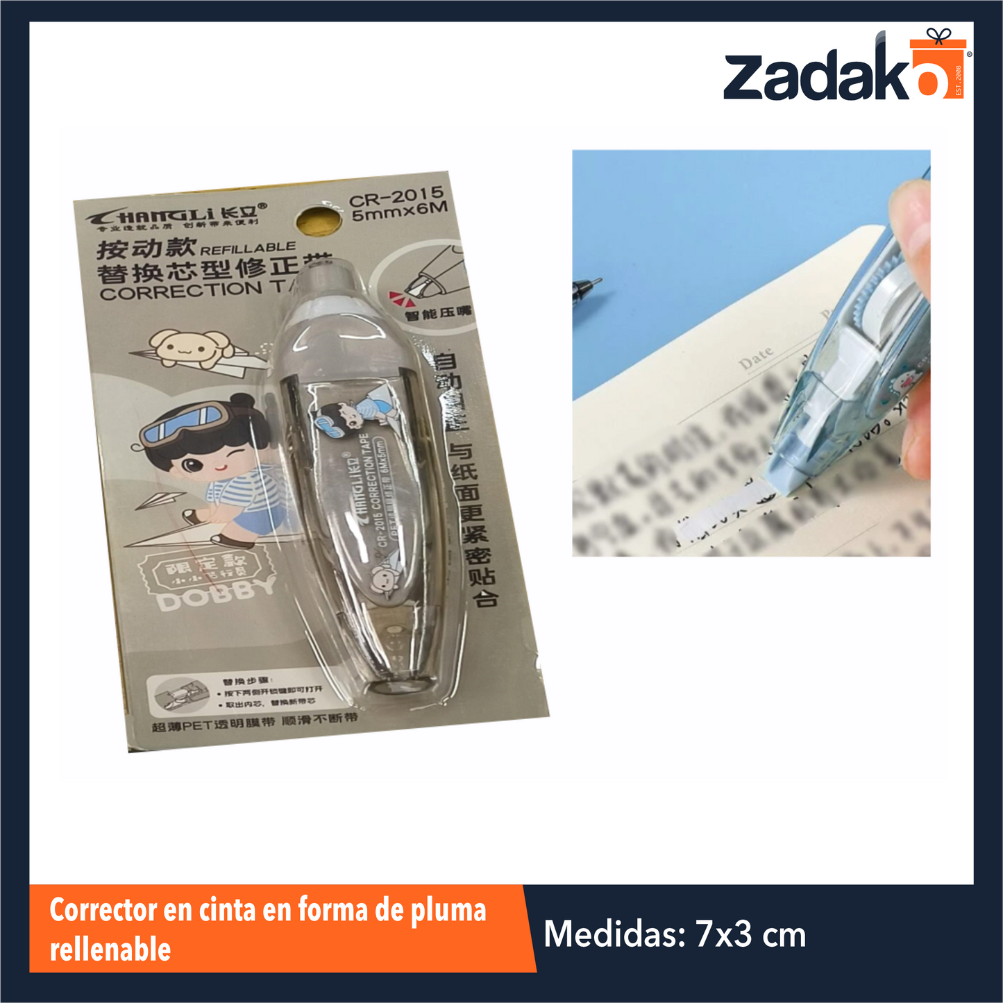 ZP-1404 CORRECTOR EN CINTA EN FORMA DE PLUMA RELLENABLE 6M CON 1 PZ O CAJA CON 864 PZS