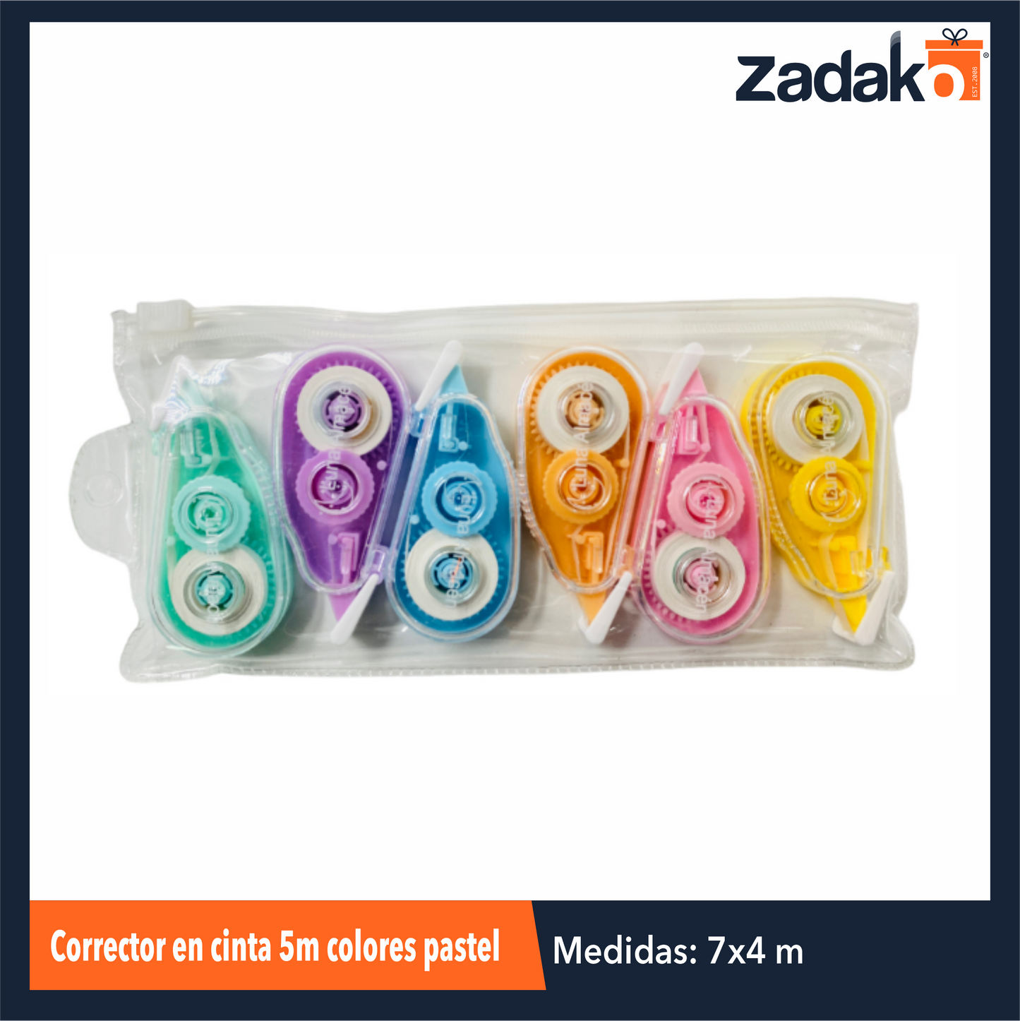 ZP-1409 CORRECTOR EN CINTA 5M COLORES PASTEL CON 6 PZS CON 1 PZ O CAJA CON 384 PZS