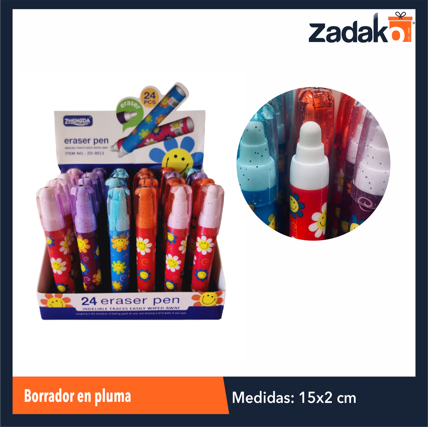 ZP-1418 BORRADOR EN PLUMA CON 24 PIEZAS O CAJA CON 20 PQTS