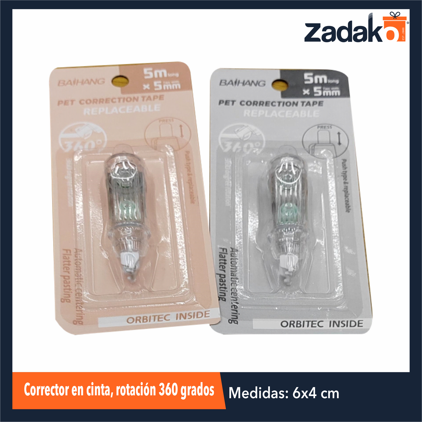 ZP-1444 CORRECTOR EN CINTA, ROTACION 360 GRADOS CON 1 PZ O CAJA CON 1152 PZS