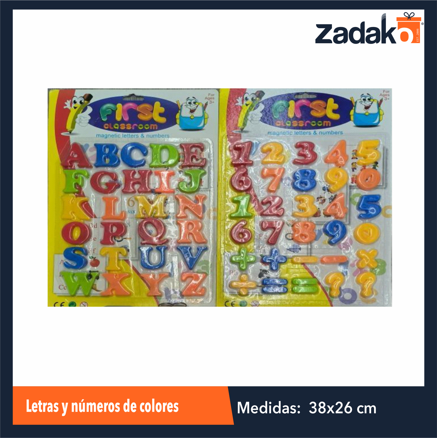 ZP-1483 LETRAS Y NUMEROS DE COLORES CON 1 PZ O CAJA CON 144 PZS