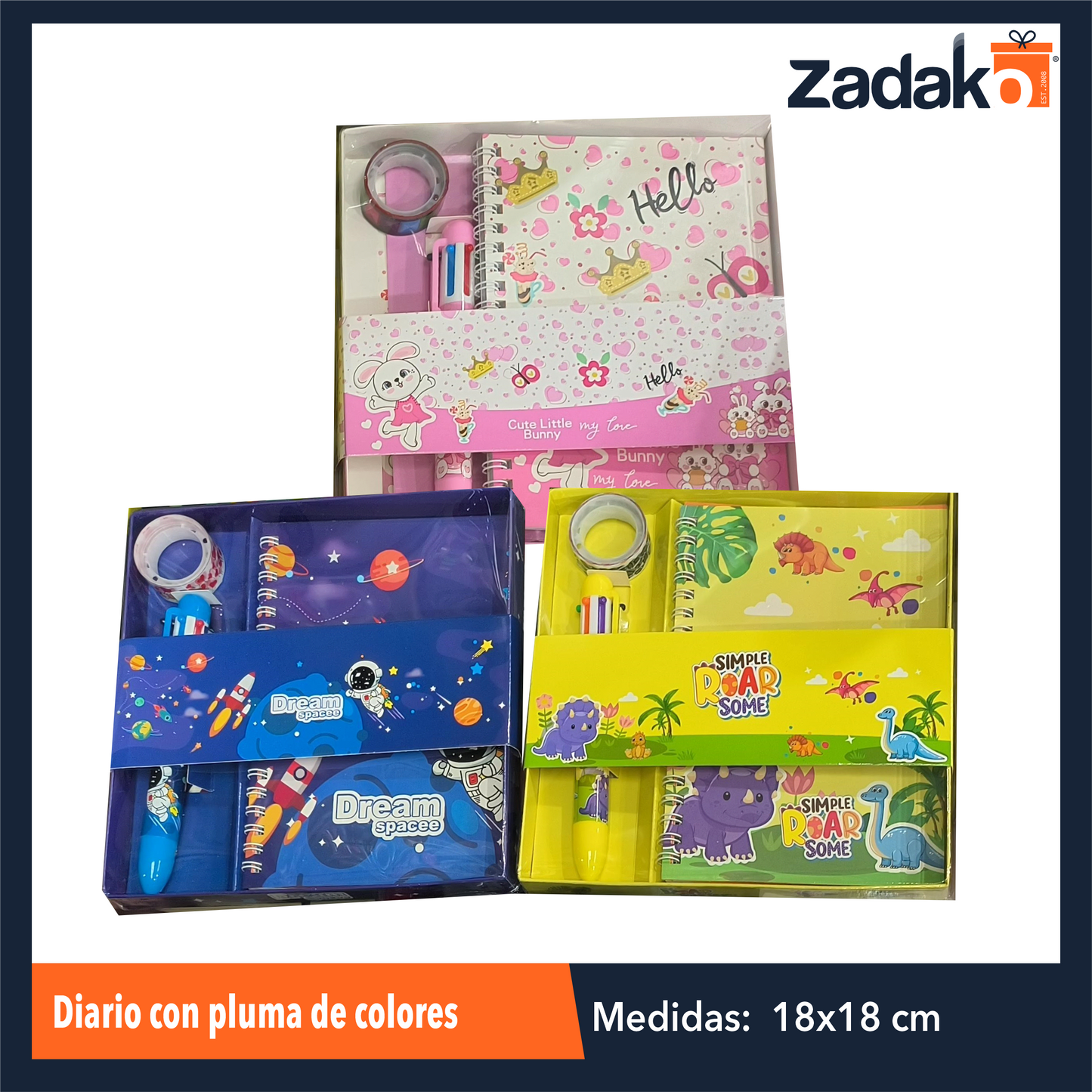 ZP-1543 DIARIO CON PLUMA DE COLORES CON 1 PZ O CAJA CON 180 PZS