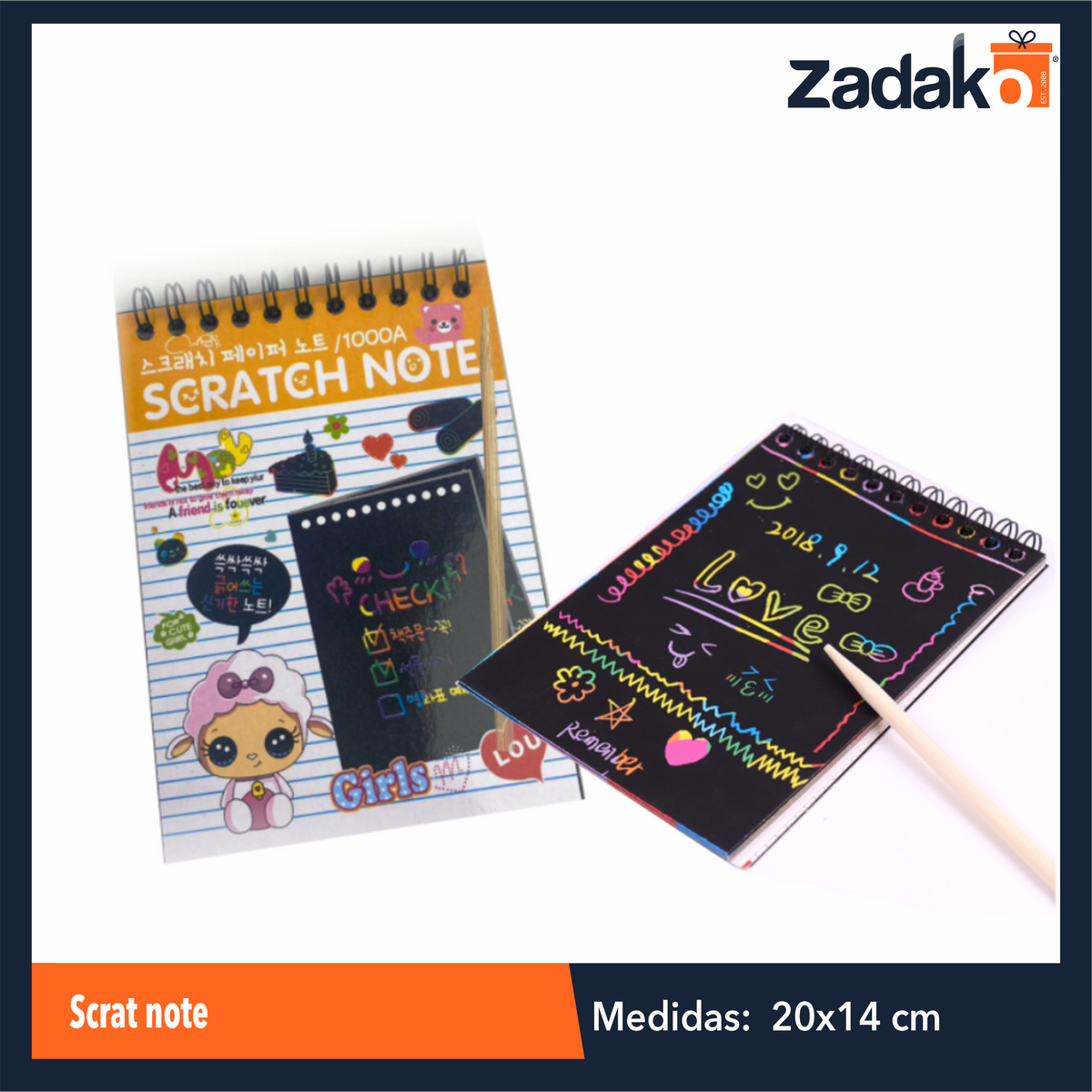 LIBRETA SCRATCH 10 HOJAS 14 X 20 CM CON 1 PZ O CAJA CON 360 PZS