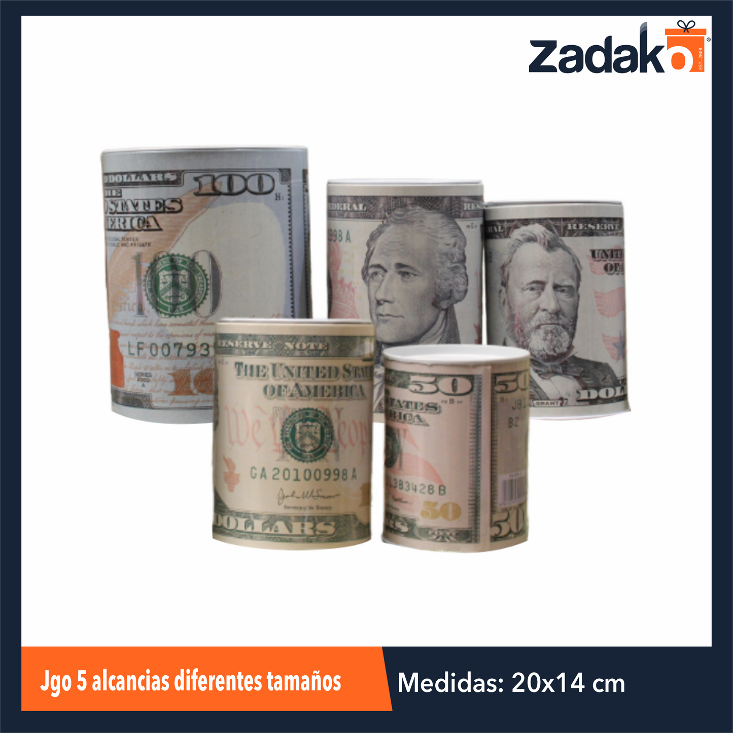 ZP-1617 JUEGO 5 ALCANCIAS DIFERENTES TAMAÑOS CON 1 PZ O CAJA CON 48 PZS