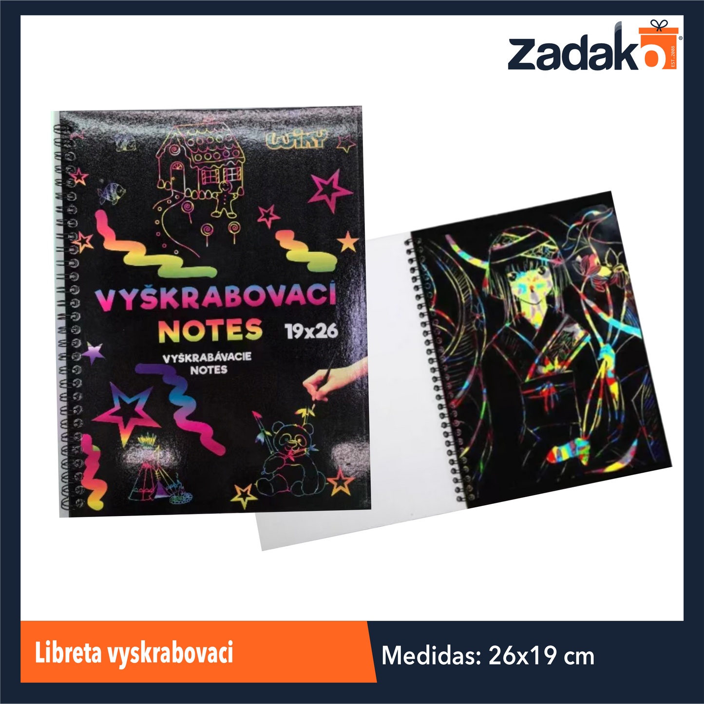 HFY-11527  ZP-1714 LIBRETA VYSKRABOVACI NOTE 19 x 26 CM CON 1 PZ O CAJA CON 200 PZS
