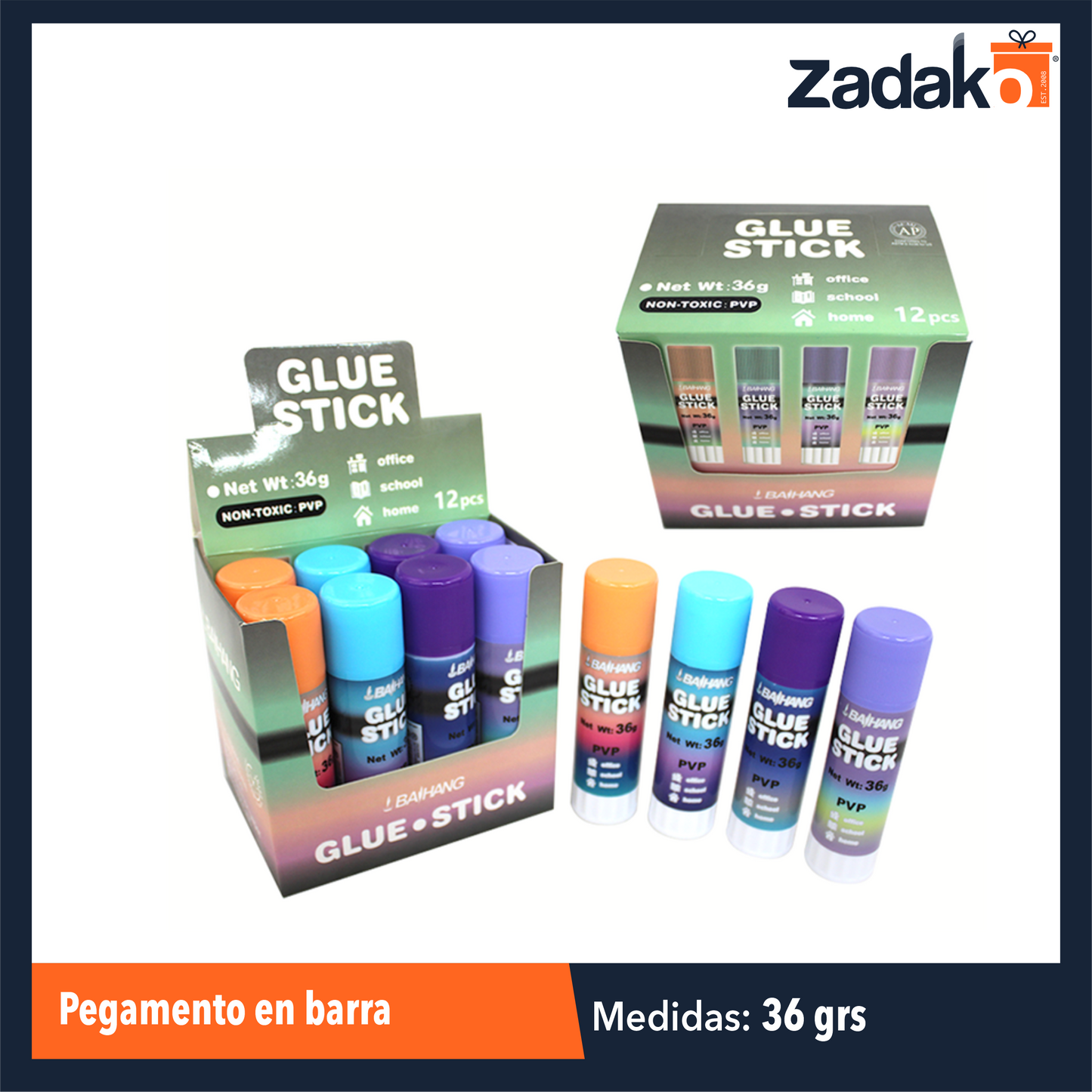 ZP-0651 PEGAMENTO EN BARRA 36 GRAMOS CON 12 PIEZAS, O CAJA CON 36 PQTS