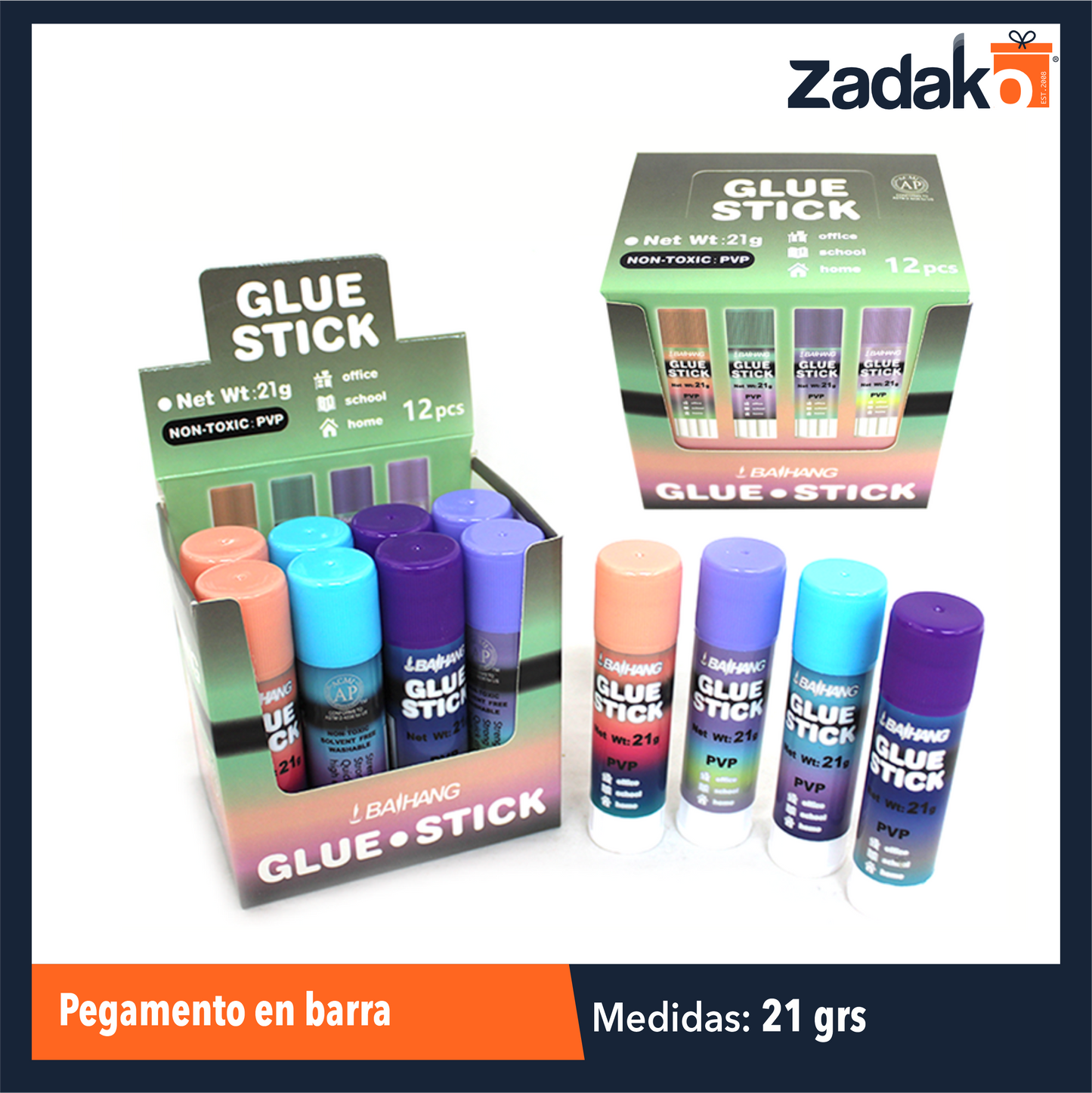 ZP-0653 PEGAMENTO EN BARRA 21 GRAMOS CON 12 PIEZAS, O CAJA CON 60 PQTS