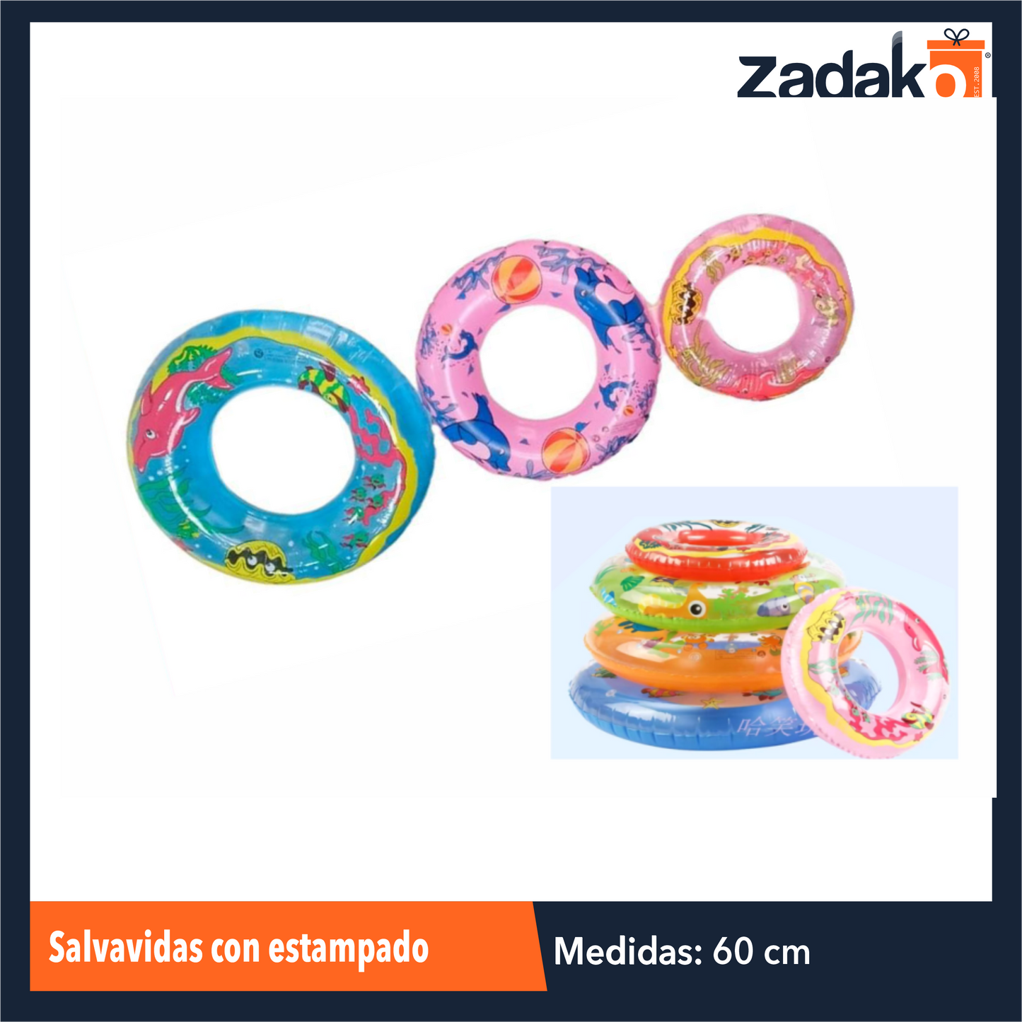 ZT-0163 SALVAVIDAS CON ESTAMPADO DE 60 CM CON 1 PZ O CAJA CON 600 PZS