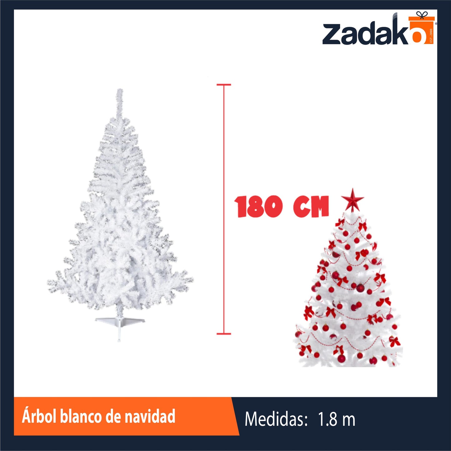 ZT-0301 ARBOL BLANCO DE NAVIDAD 1.80 MTRS. ALTO CON 1 PZ