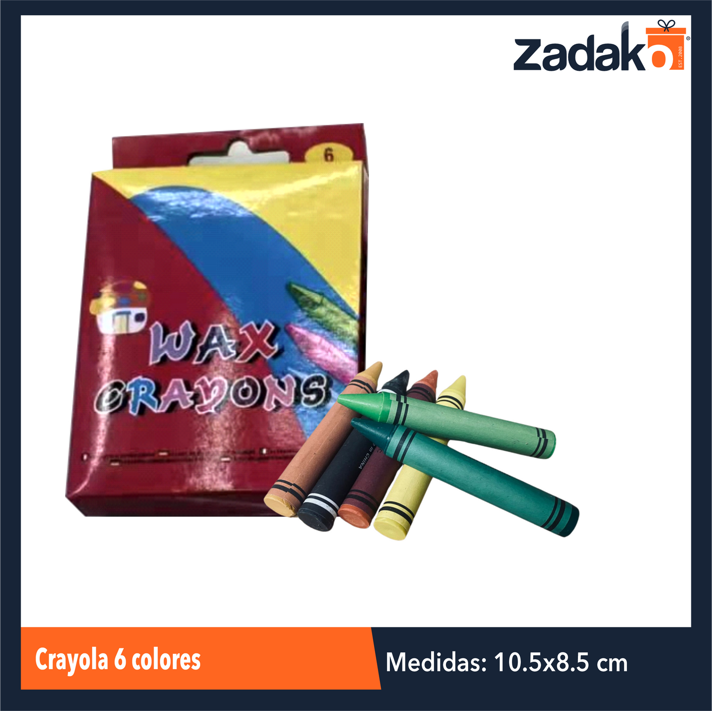 ZP-1715 CRAYOLA 6 COLORES 8.5 X 10.5 CM CON 1 PZ O CAJA CON 288 PZS