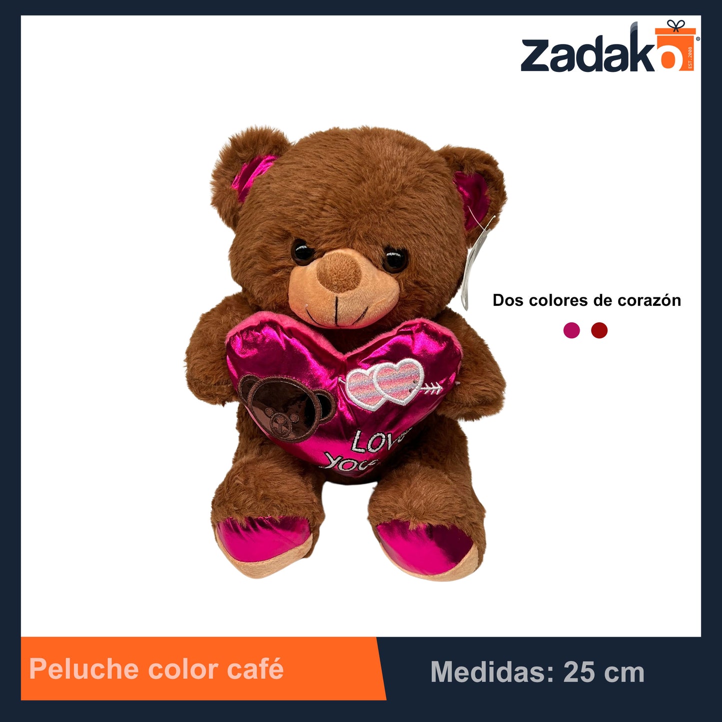 ZT-0117 PELUCHE COLOR CAFÉ CON CORAZON CON 1 PZ O CAJA CON 80 PZS