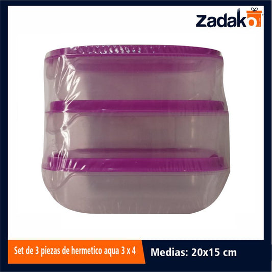 1113 SET DE 3 PIEZAS DE HERMETICO AQUA 3 X 4 DE 200 ML CON 1 PZ O CAJA CON 10 PZS