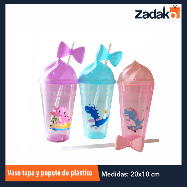 AD-0521A VASO TAPA Y POPOTE DE PLASTICO , CON 12 PZS O CAJA CON 30 PQTS