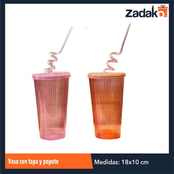 AD-0580  VASO CON TAPA Y POPOTE, CON 1 PZ  O CAJA CON 180 PZS