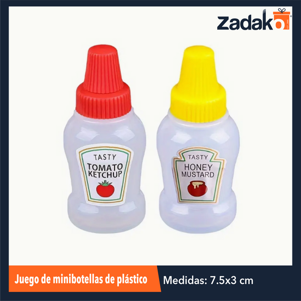 AD-2801 JUEGO DE MINIBOTELLAS DE PLASTICO, CON 1 PZ O  CAJA CON 500 PZS
