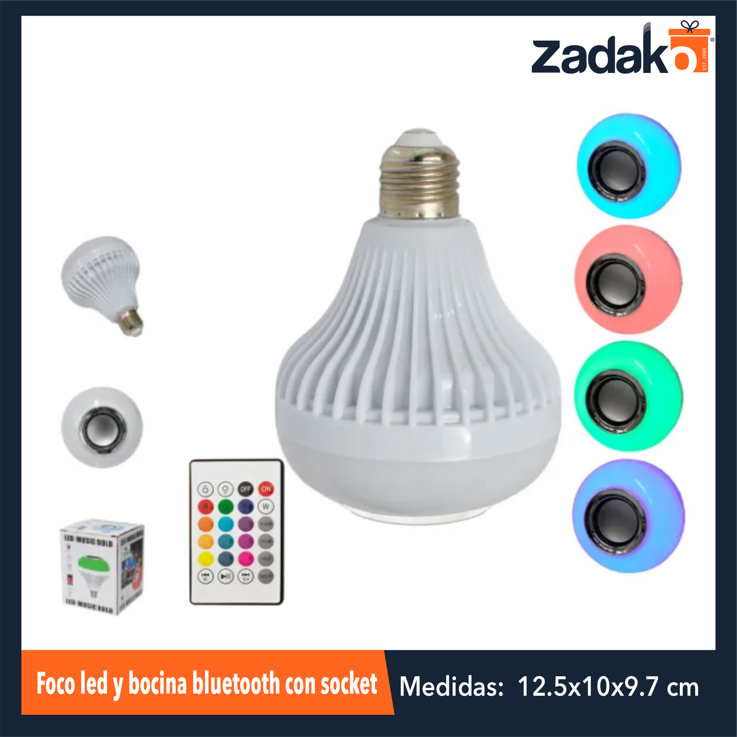 AZMQ018 FOCO LED Y BOCINA BLUETOOTH CON SOCKET CON 1 PZ O CAJA CON 100 PZS