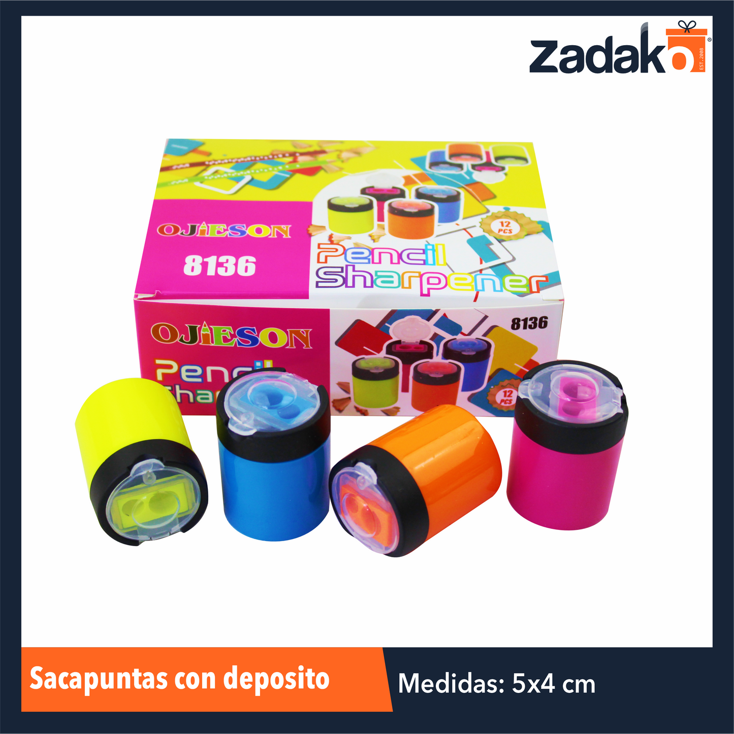 C-096-6 / ZK-8028 SACAPUNTAS C/ DEPOSITO, CON 12 PZS, O CAJA CON 120 PQTS